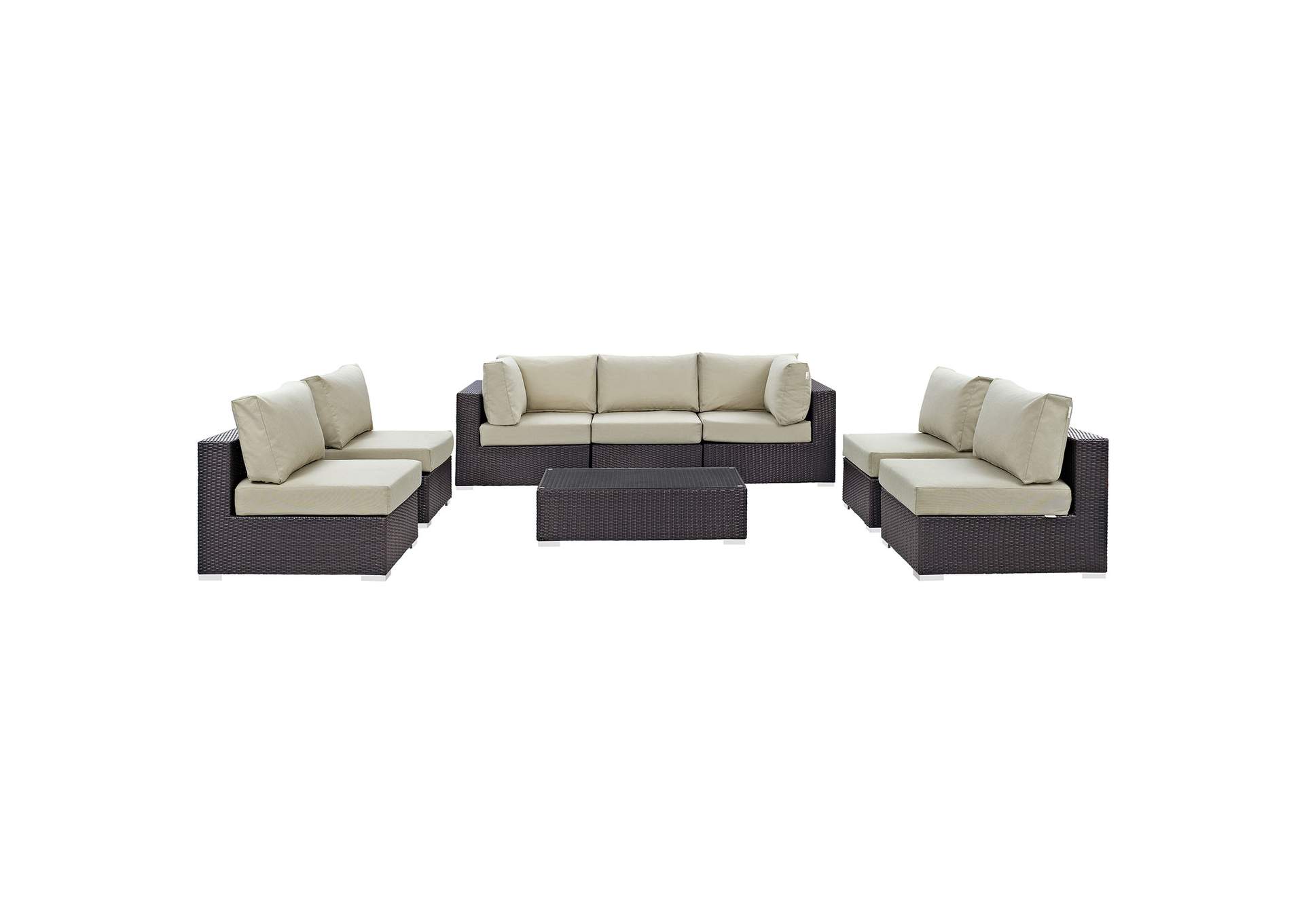 Convene Espresso Beige 8 Piece Outdoor Patio Sectional Set,Modway