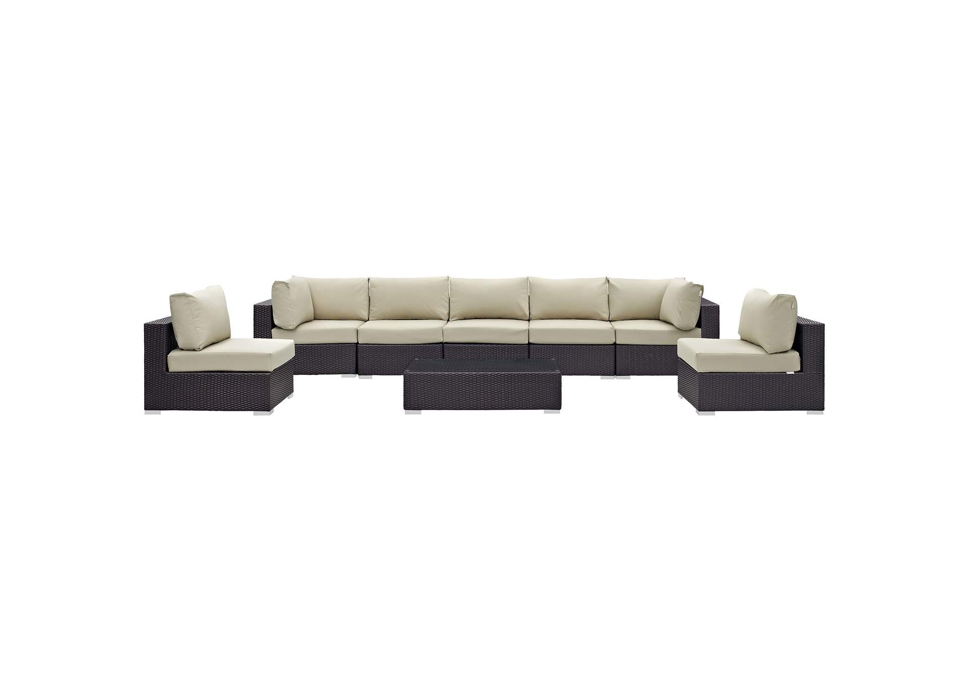 Convene Espresso Beige 8 Piece Outdoor Patio Sectional Set,Modway