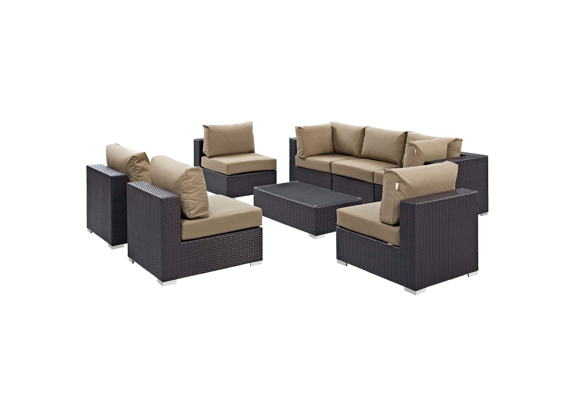 Convene Espresso Mocha 8 Piece Outdoor Patio Sectional Set,Modway