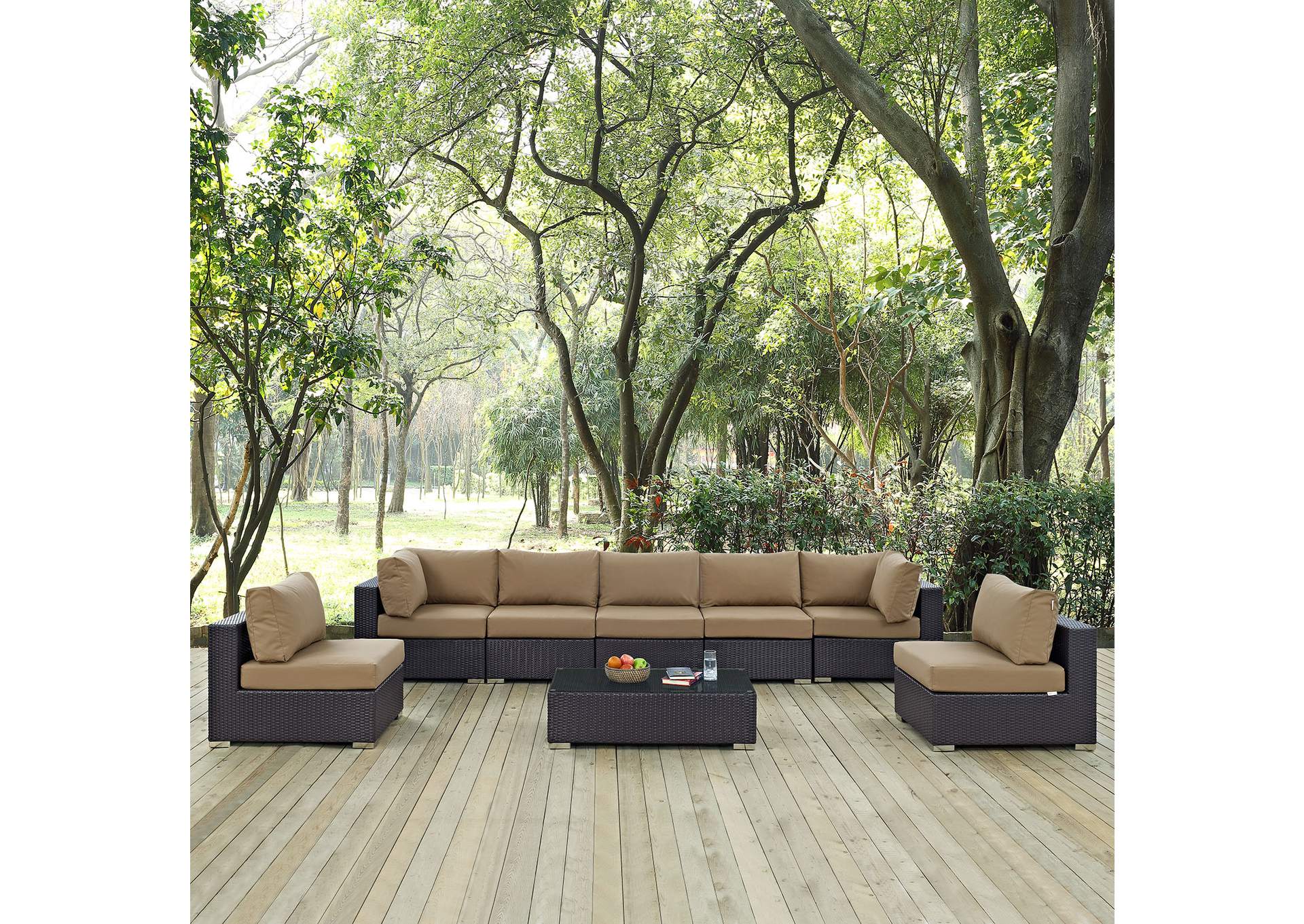 Convene Espresso Mocha 8 Piece Outdoor Patio Sectional Set,Modway