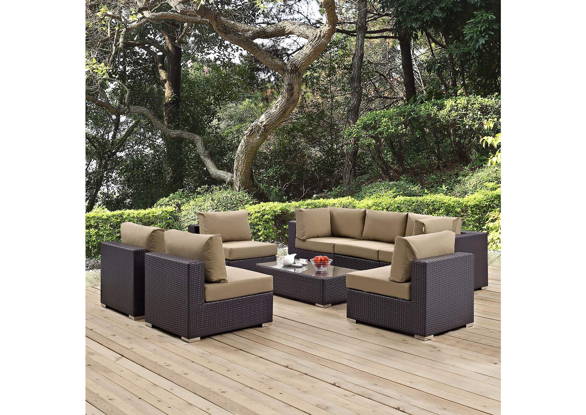 Convene Espresso Mocha 8 Piece Outdoor Patio Sectional Set,Modway