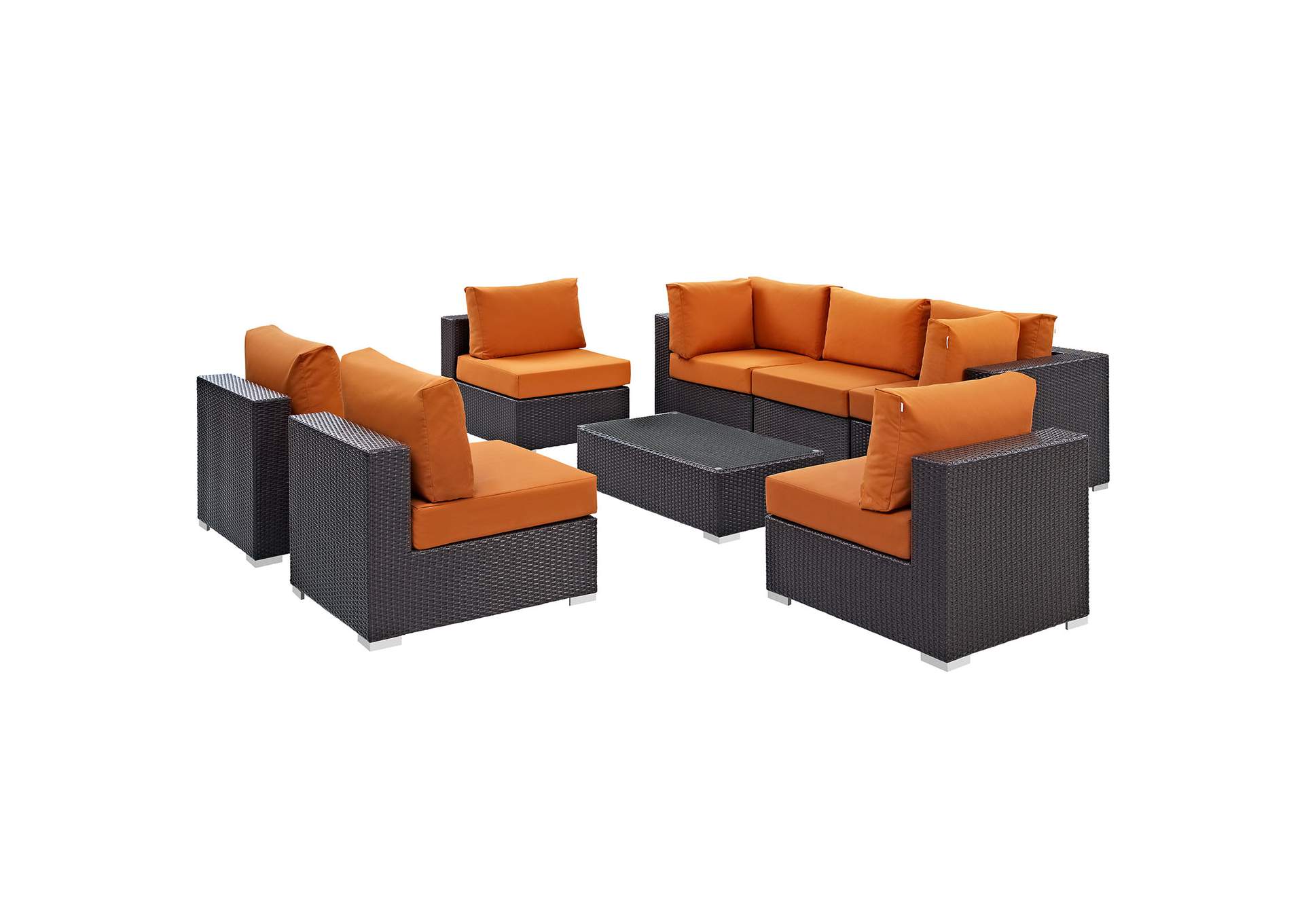 Convene Espresso Orange 8 Piece Outdoor Patio Sectional Set,Modway