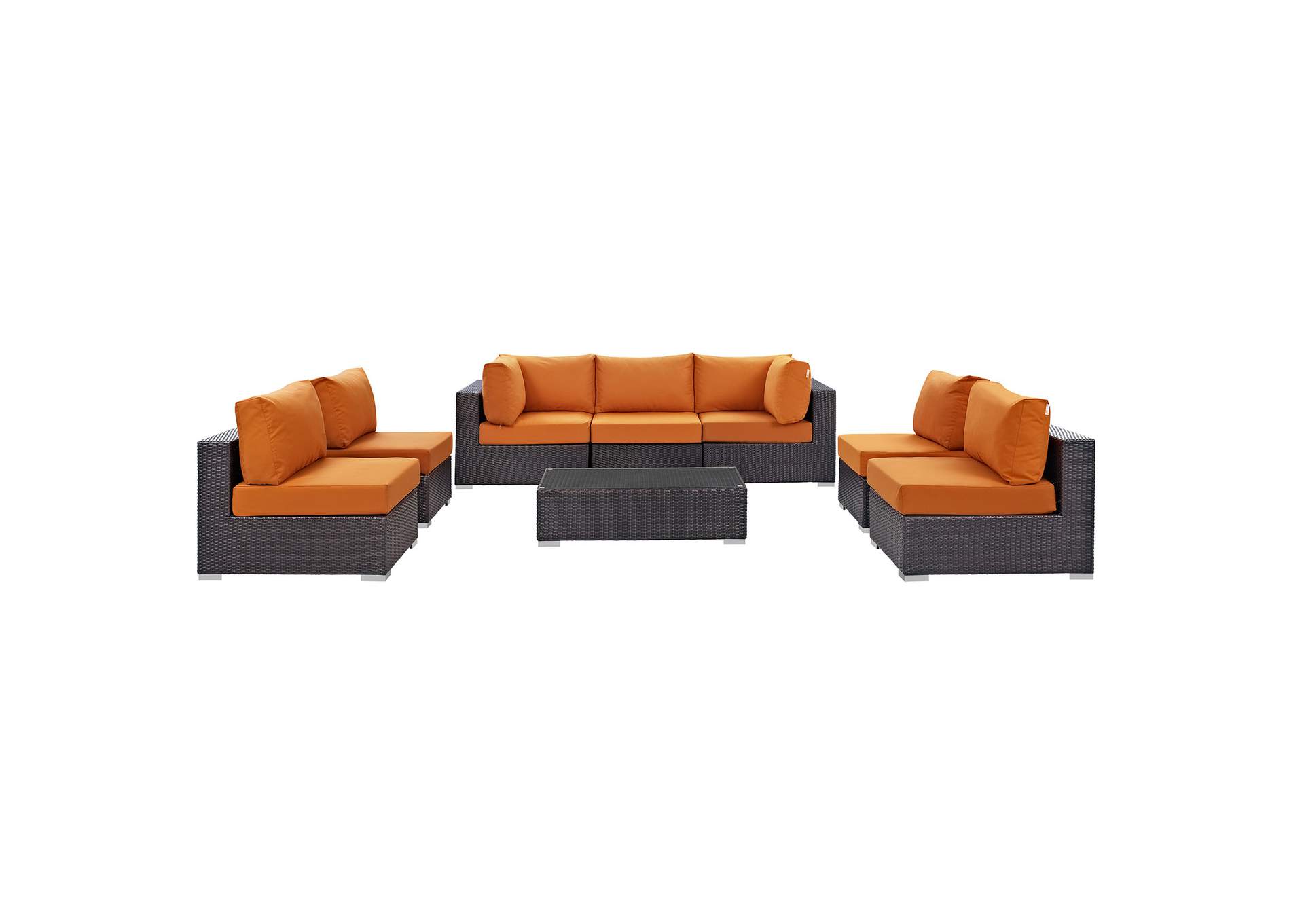 Convene Espresso Orange 8 Piece Outdoor Patio Sectional Set,Modway