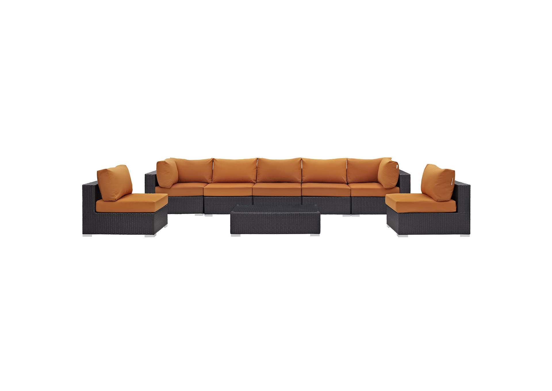 Convene Espresso Orange 8 Piece Outdoor Patio Sectional Set,Modway