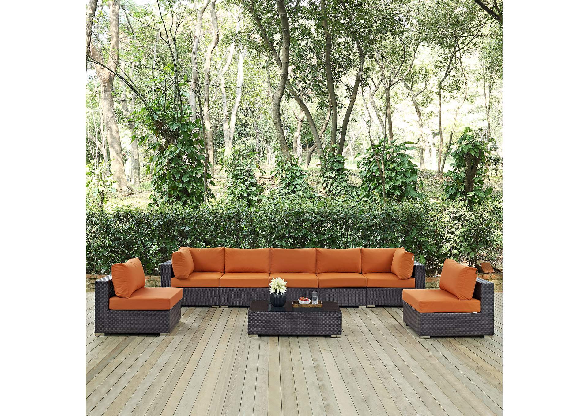 Convene Espresso Orange 8 Piece Outdoor Patio Sectional Set,Modway