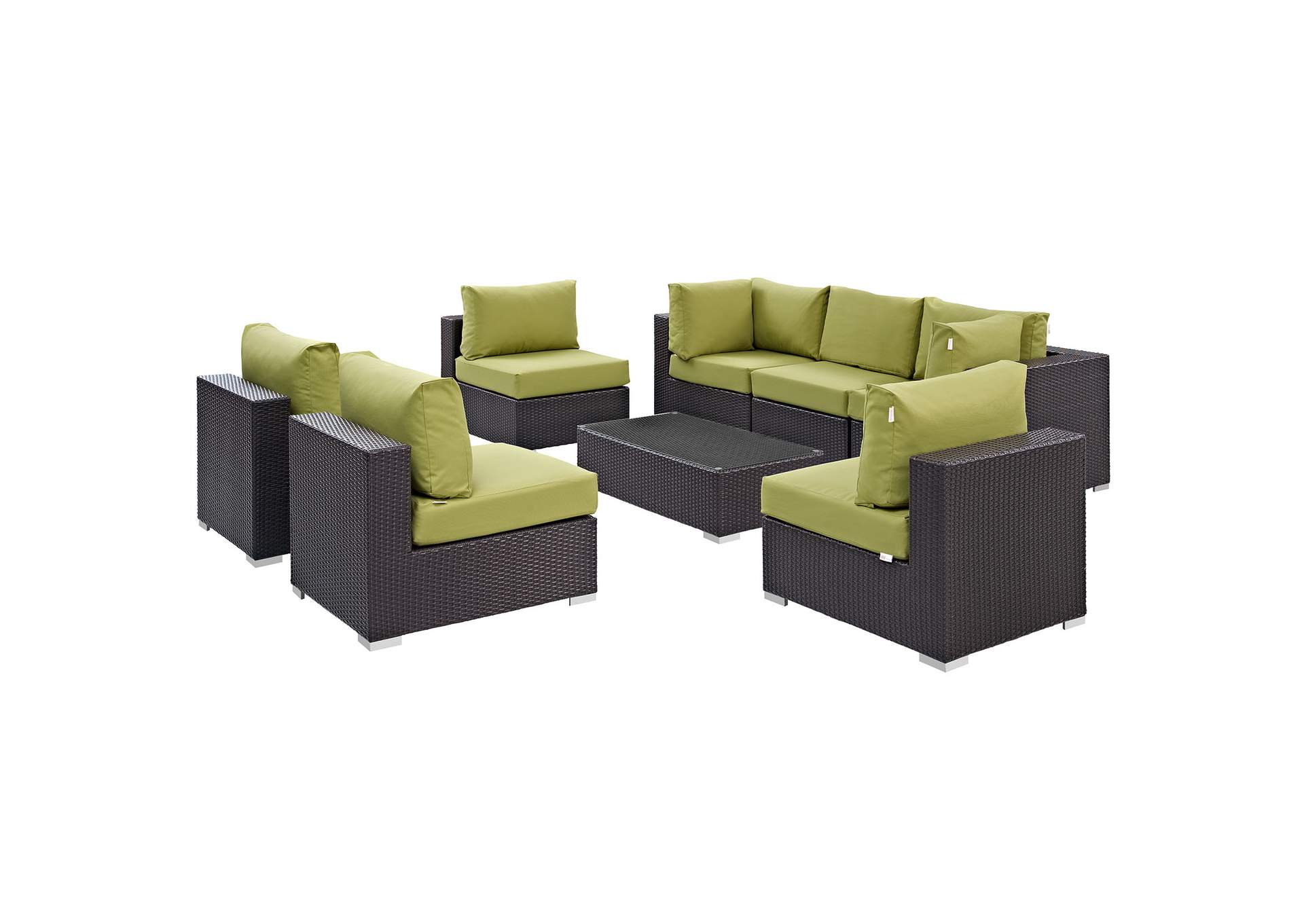 Convene Espresso Peridot 8 Piece Outdoor Patio Sectional Set,Modway