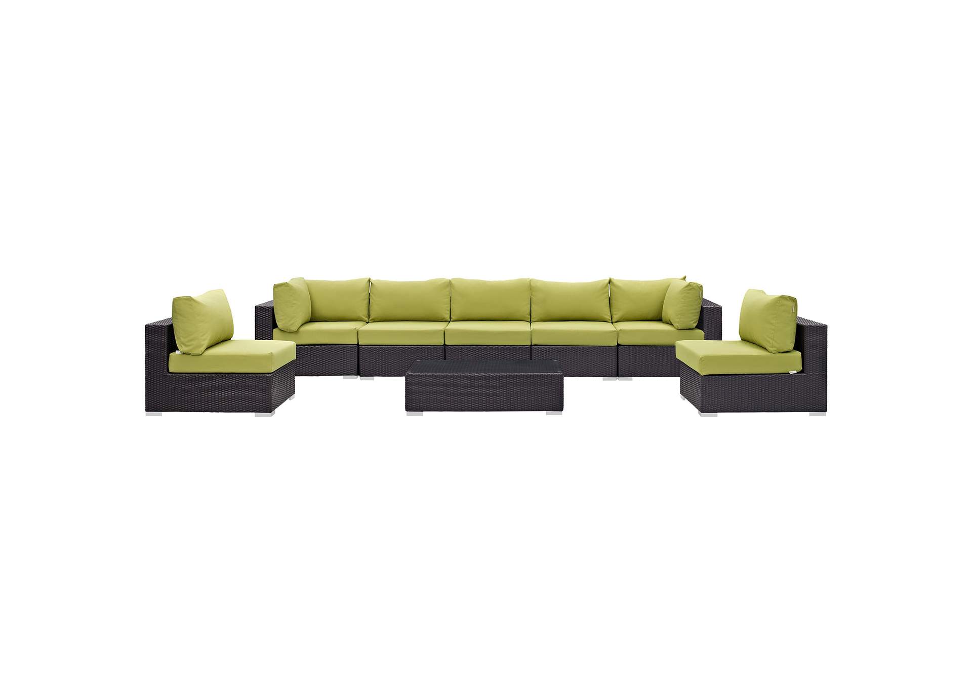 Convene Espresso Peridot 8 Piece Outdoor Patio Sectional Set,Modway