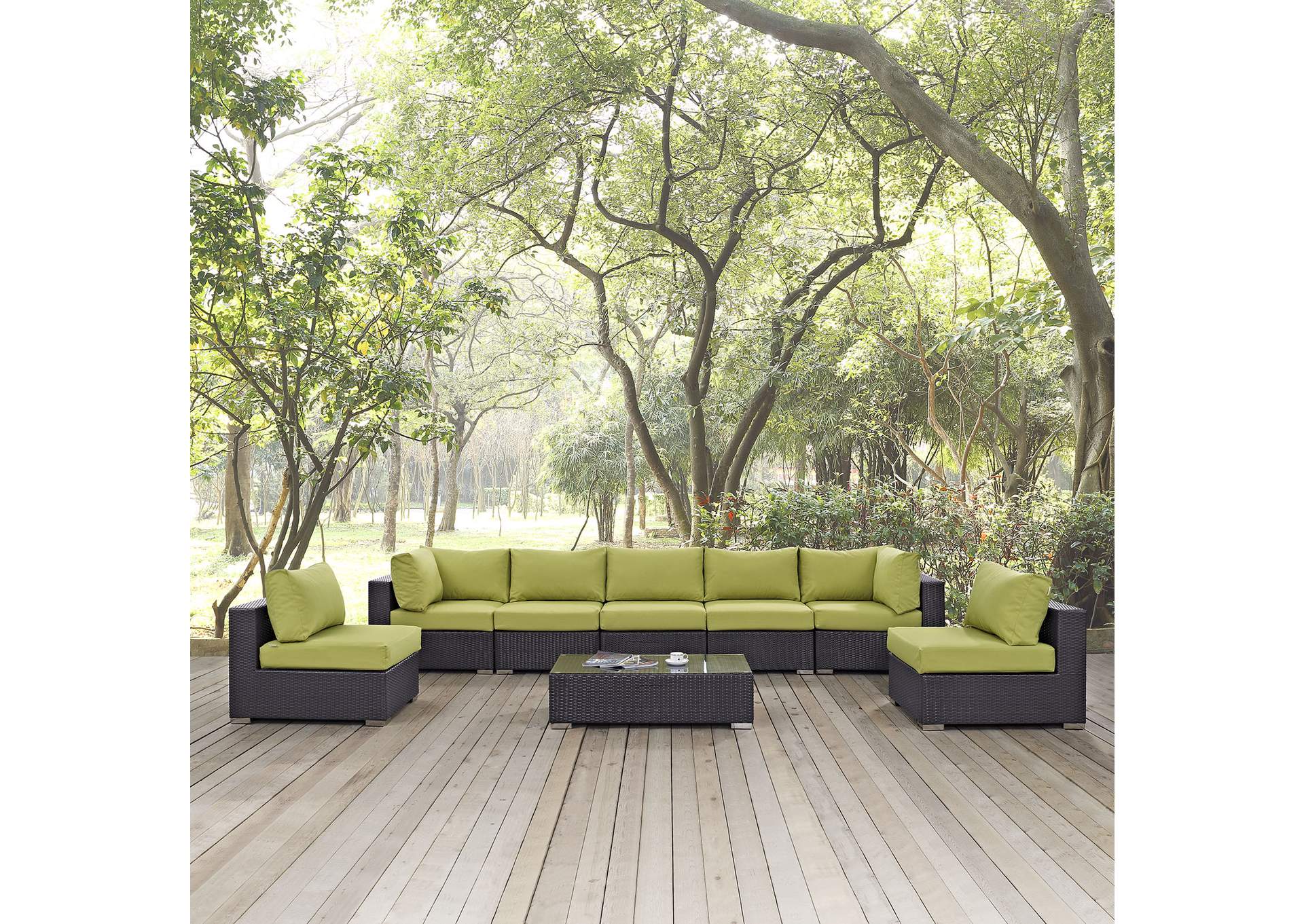 Convene Espresso Peridot 8 Piece Outdoor Patio Sectional Set,Modway