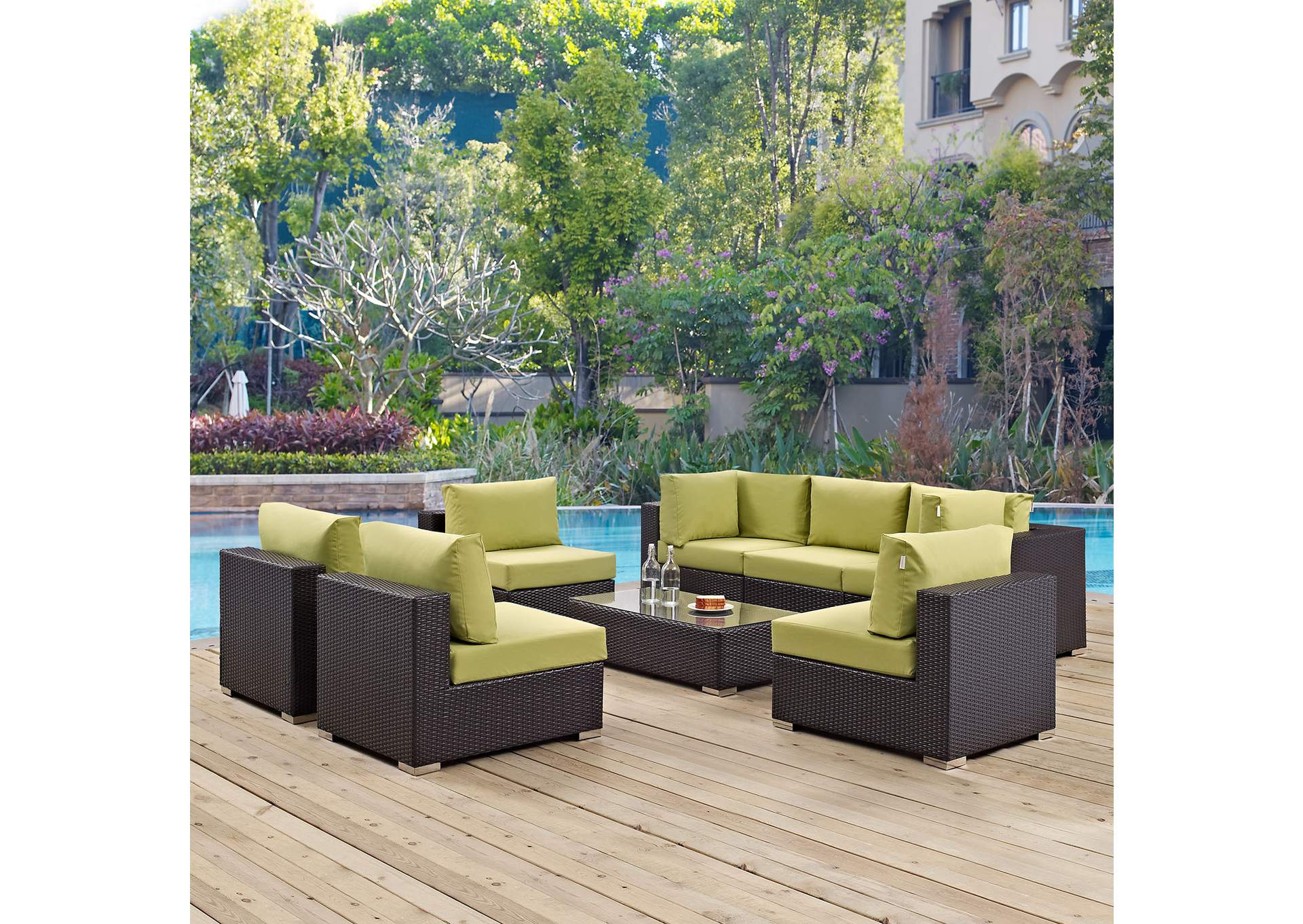 Convene Espresso Peridot 8 Piece Outdoor Patio Sectional Set,Modway