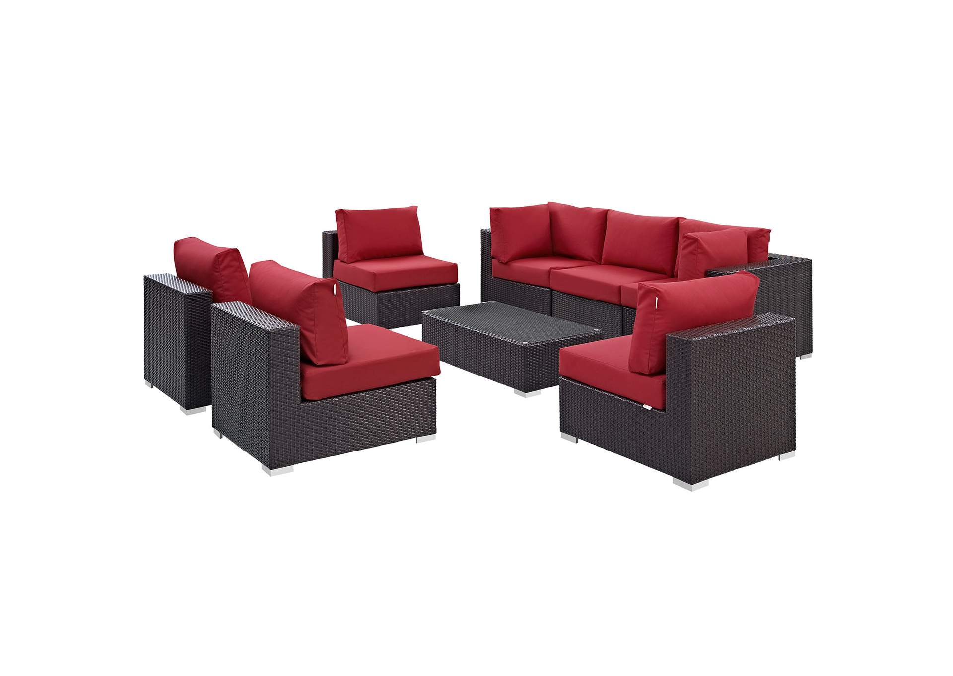 Convene Espresso Red 8 Piece Outdoor Patio Sectional Set,Modway