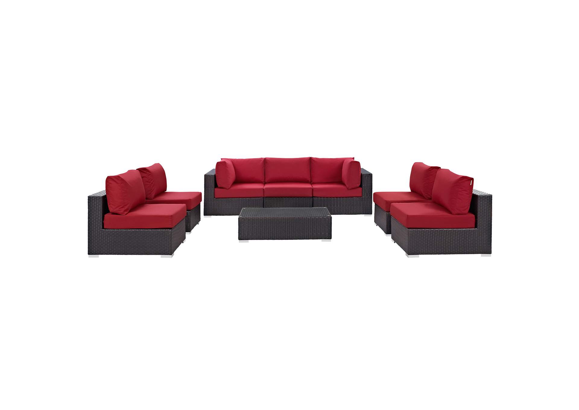 Convene Espresso Red 8 Piece Outdoor Patio Sectional Set,Modway