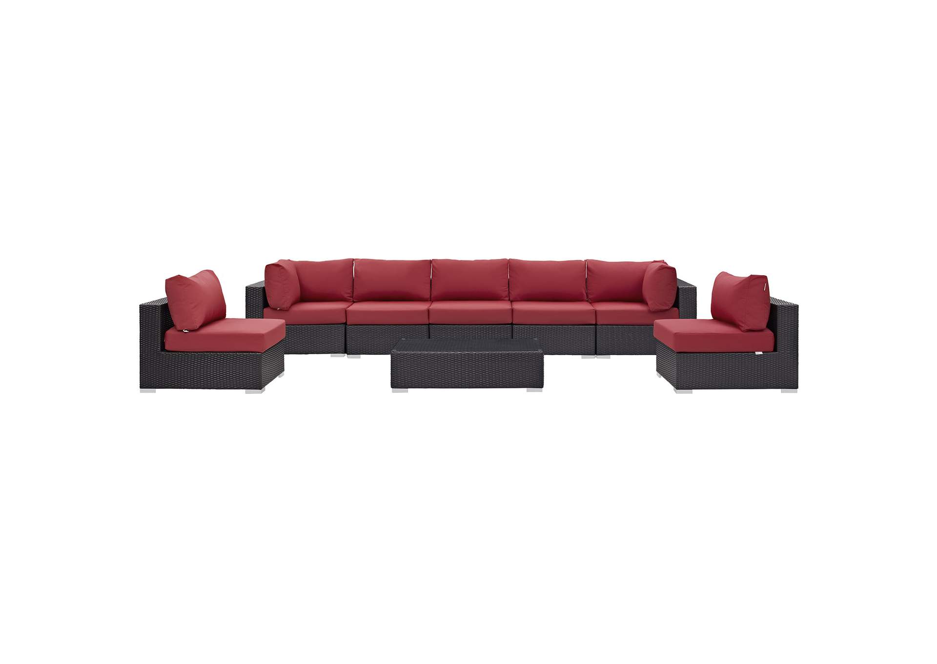 Convene Espresso Red 8 Piece Outdoor Patio Sectional Set,Modway