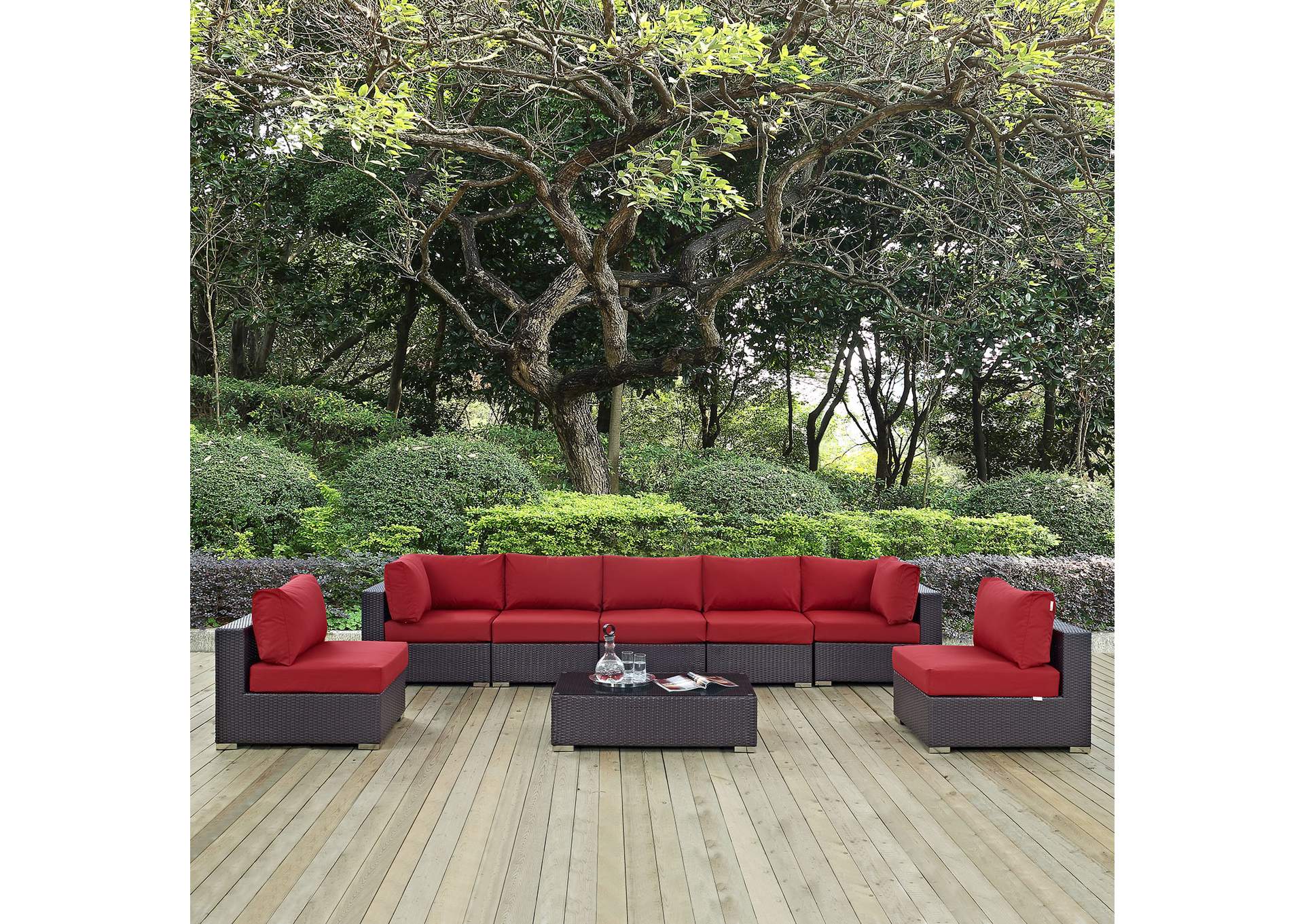 Convene Espresso Red 8 Piece Outdoor Patio Sectional Set,Modway