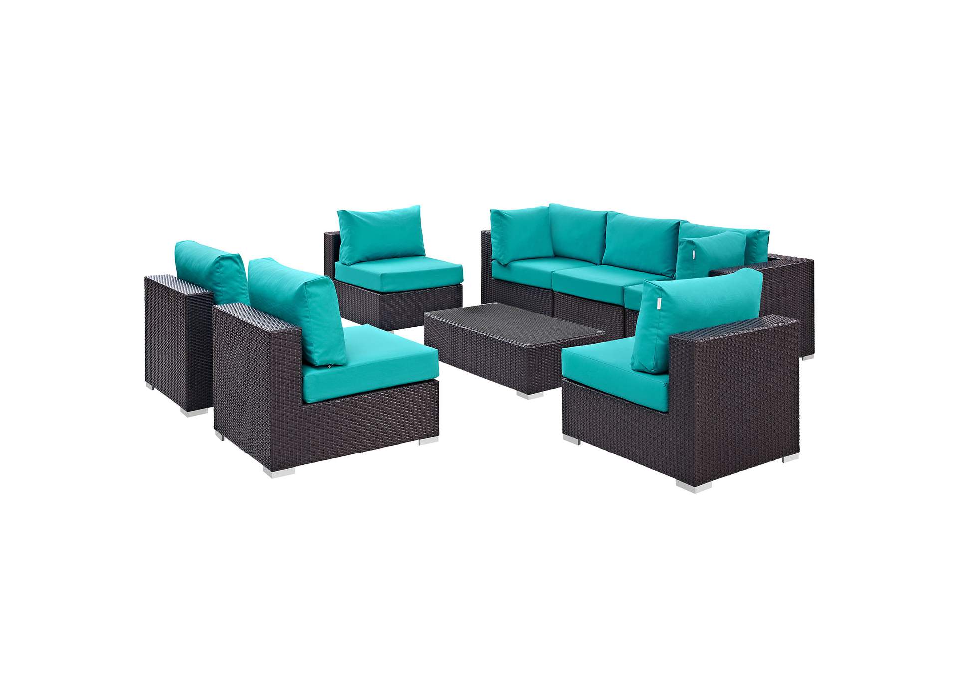 Convene Espresso Turquoise 8 Piece Outdoor Patio Sectional Set,Modway