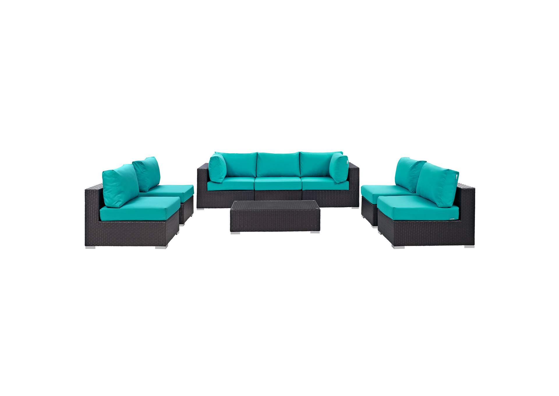 Convene Espresso Turquoise 8 Piece Outdoor Patio Sectional Set,Modway