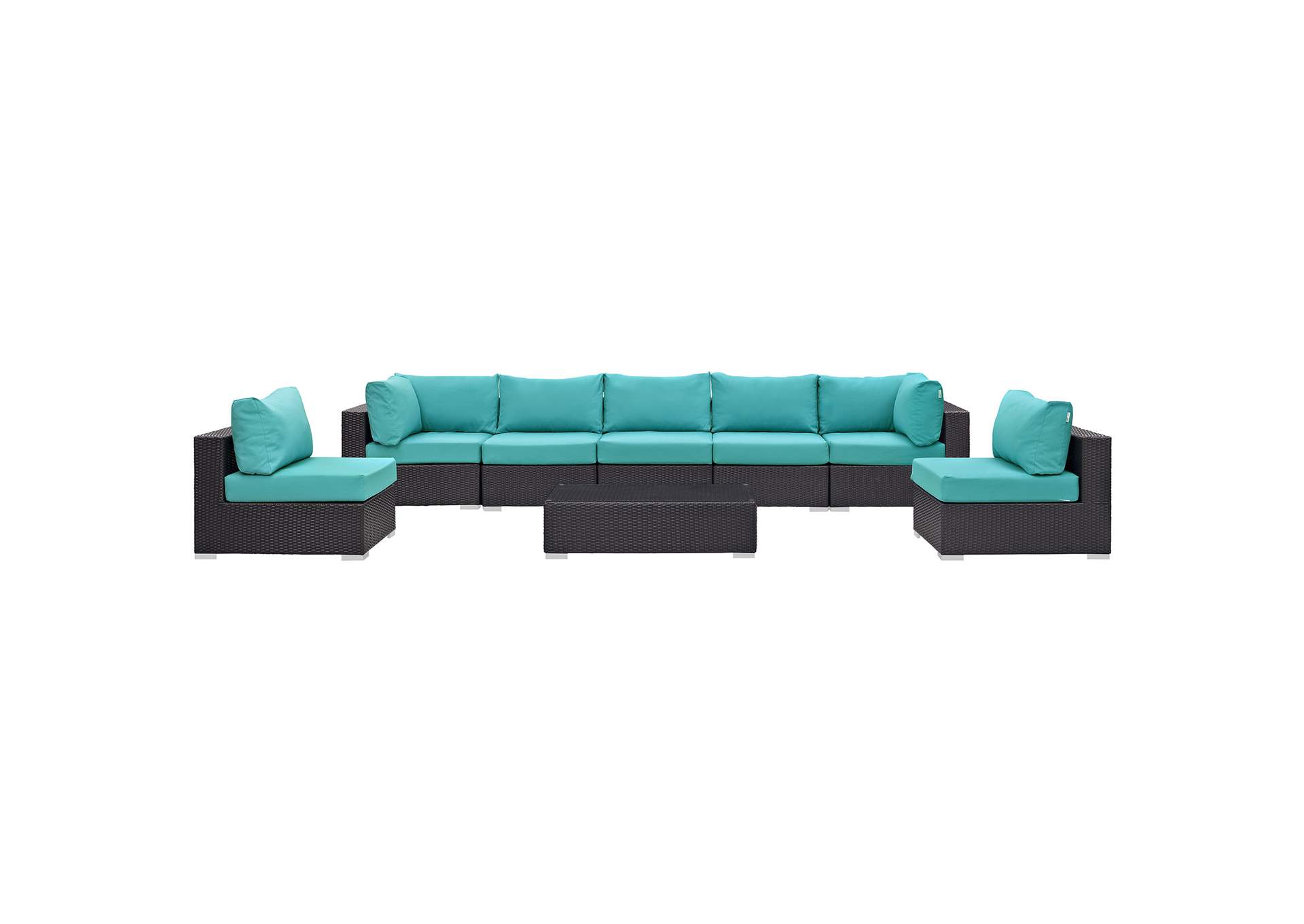 Convene Espresso Turquoise 8 Piece Outdoor Patio Sectional Set,Modway