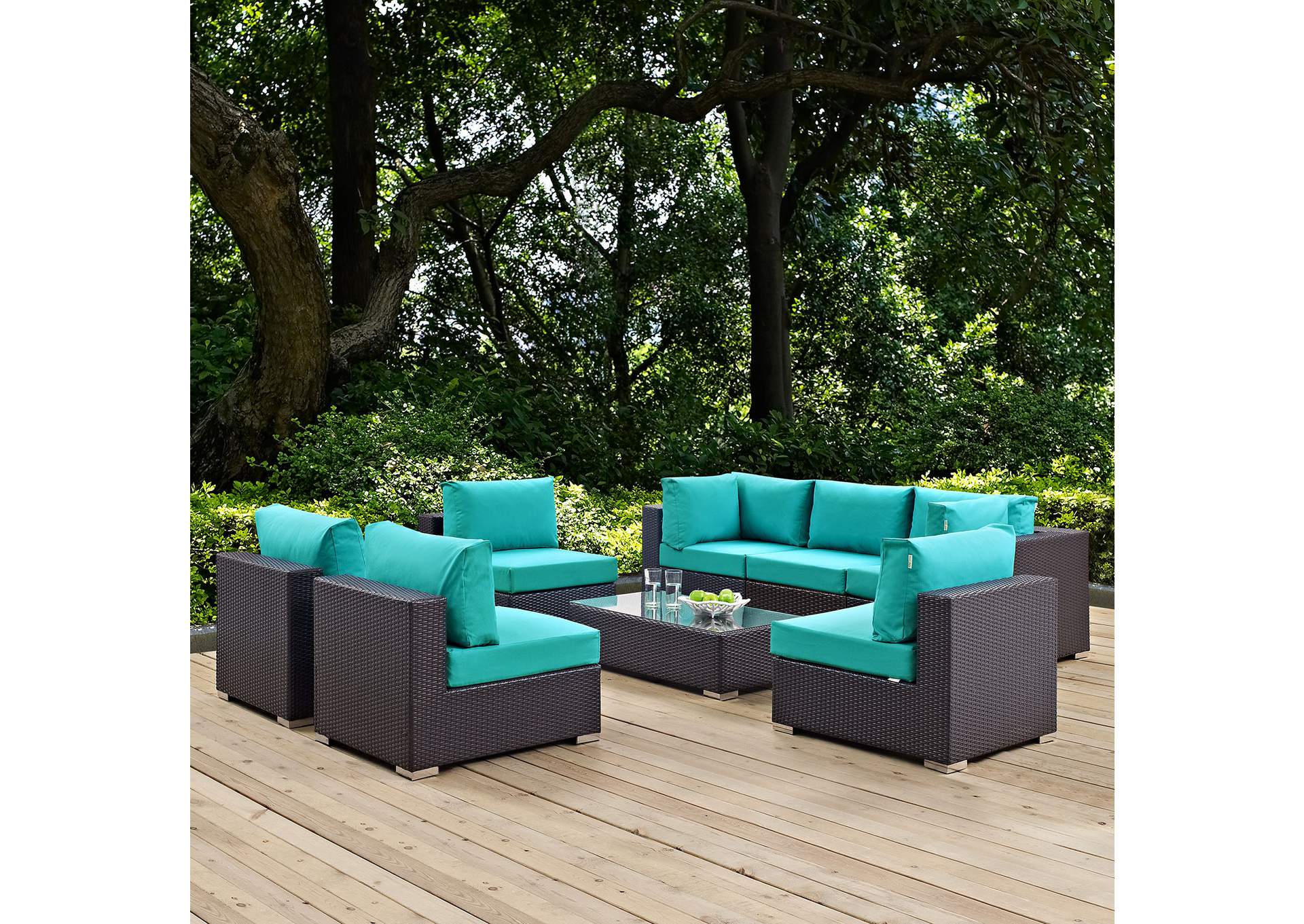 Convene Espresso Turquoise 8 Piece Outdoor Patio Sectional Set,Modway