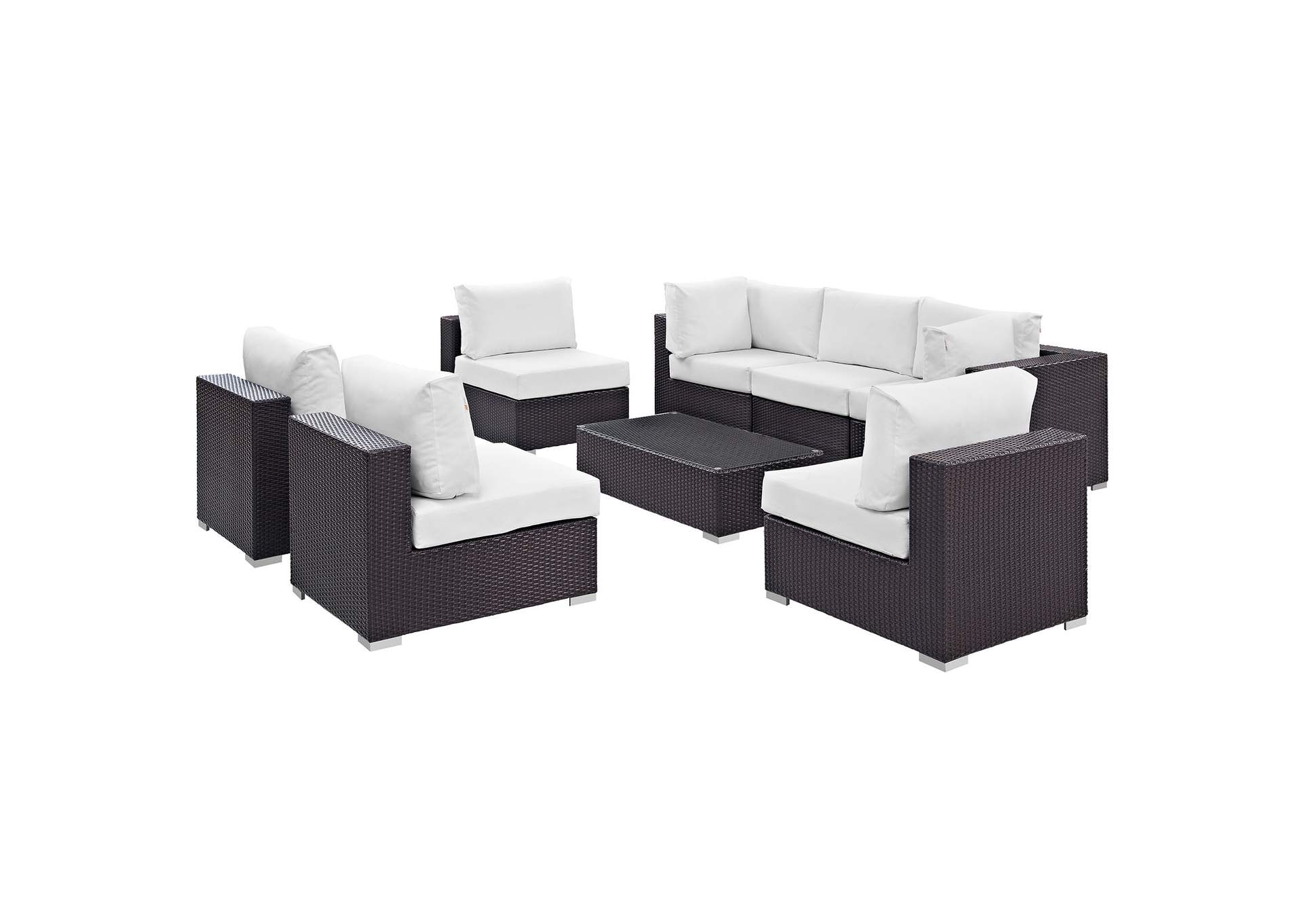 Convene Espresso White 8 Piece Outdoor Patio Sectional Set,Modway