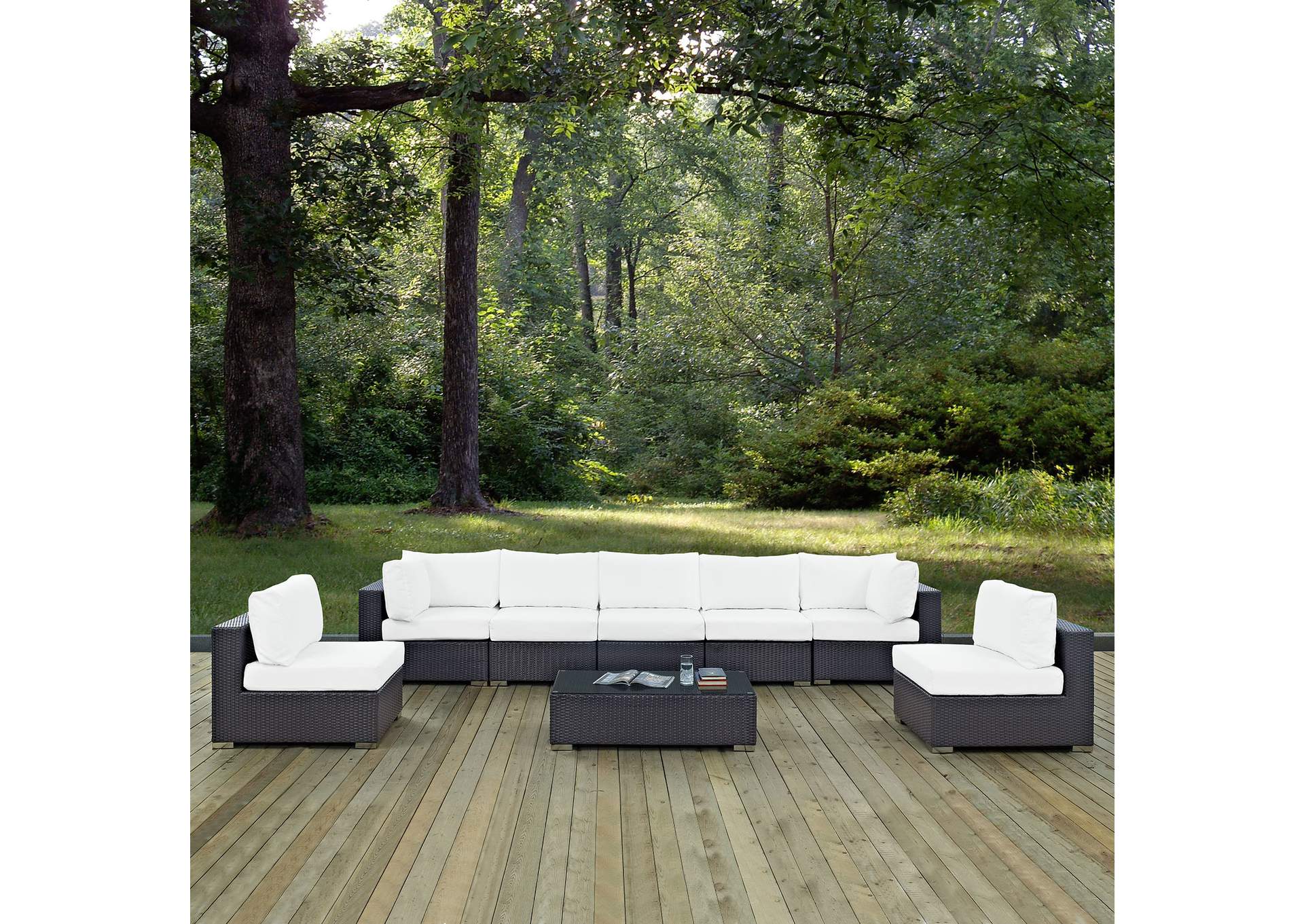 Convene Espresso White 8 Piece Outdoor Patio Sectional Set,Modway