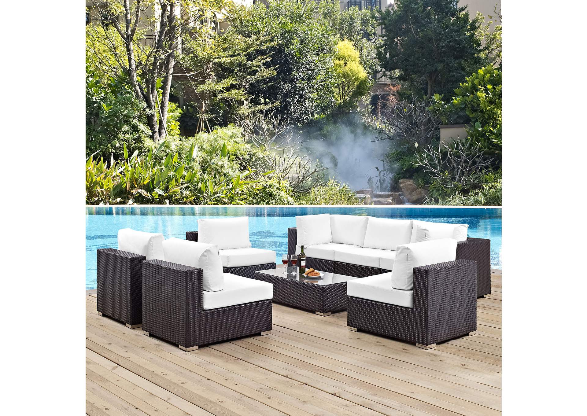 Convene Espresso White 8 Piece Outdoor Patio Sectional Set,Modway