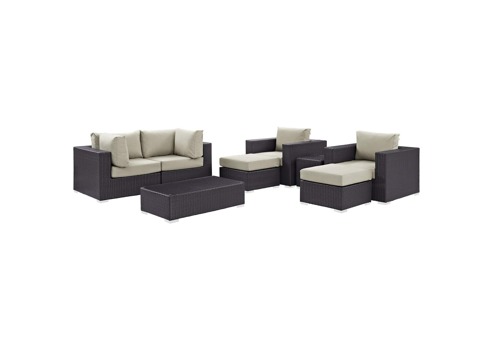 Convene Espresso Beige 8 Piece Outdoor Patio Sectional Set,Modway