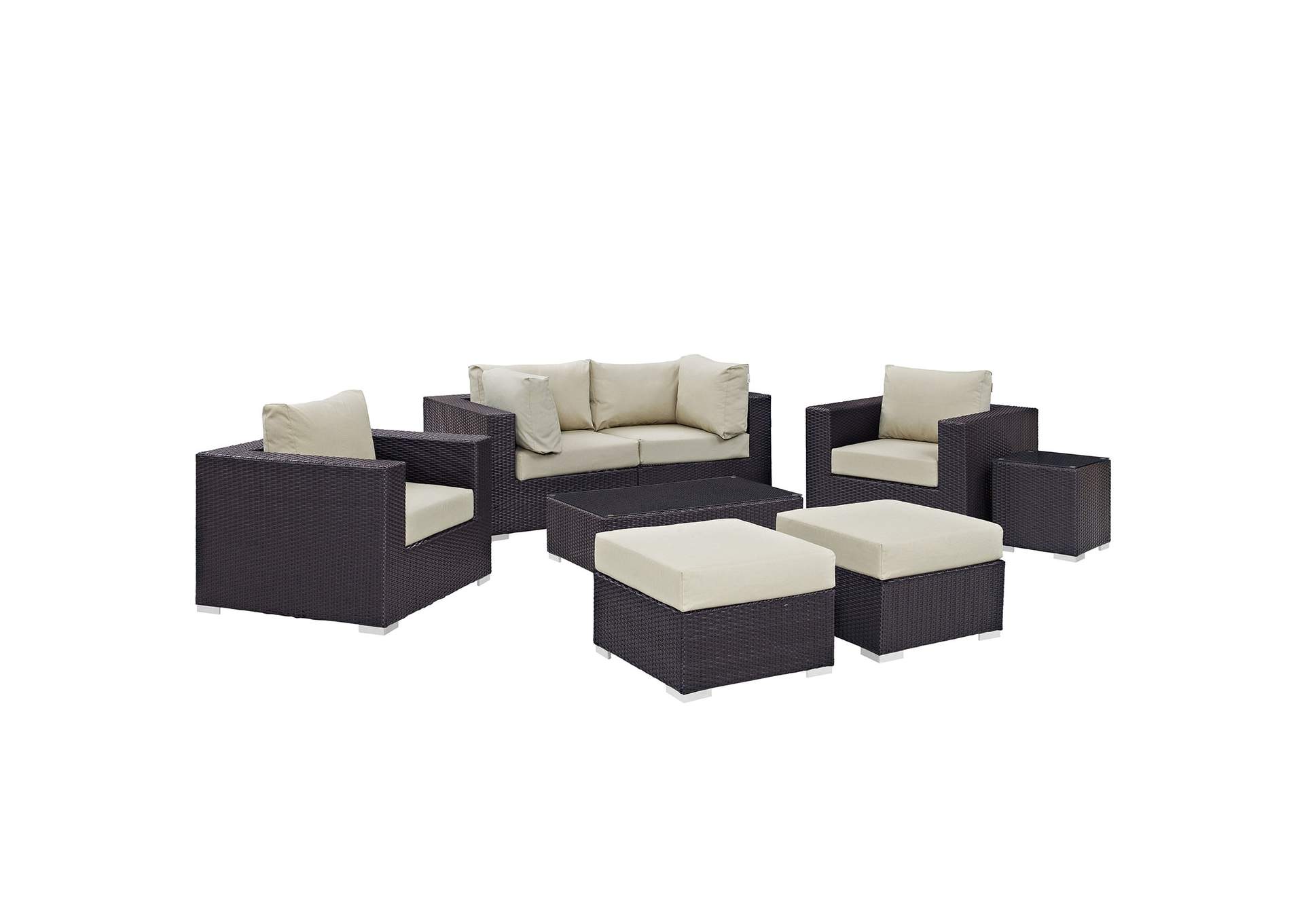 Convene Espresso Beige 8 Piece Outdoor Patio Sectional Set,Modway