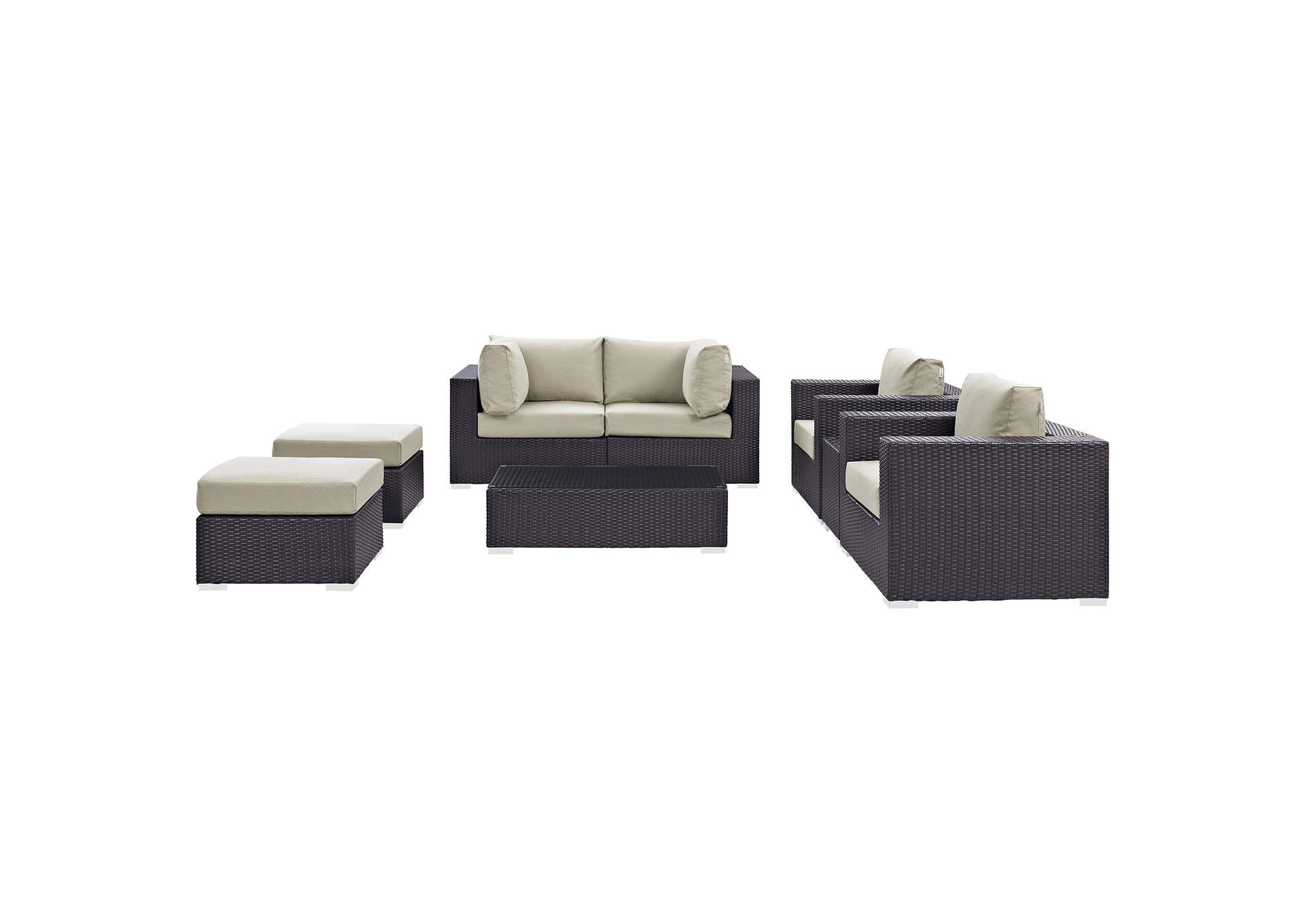 Convene Espresso Beige 8 Piece Outdoor Patio Sectional Set,Modway