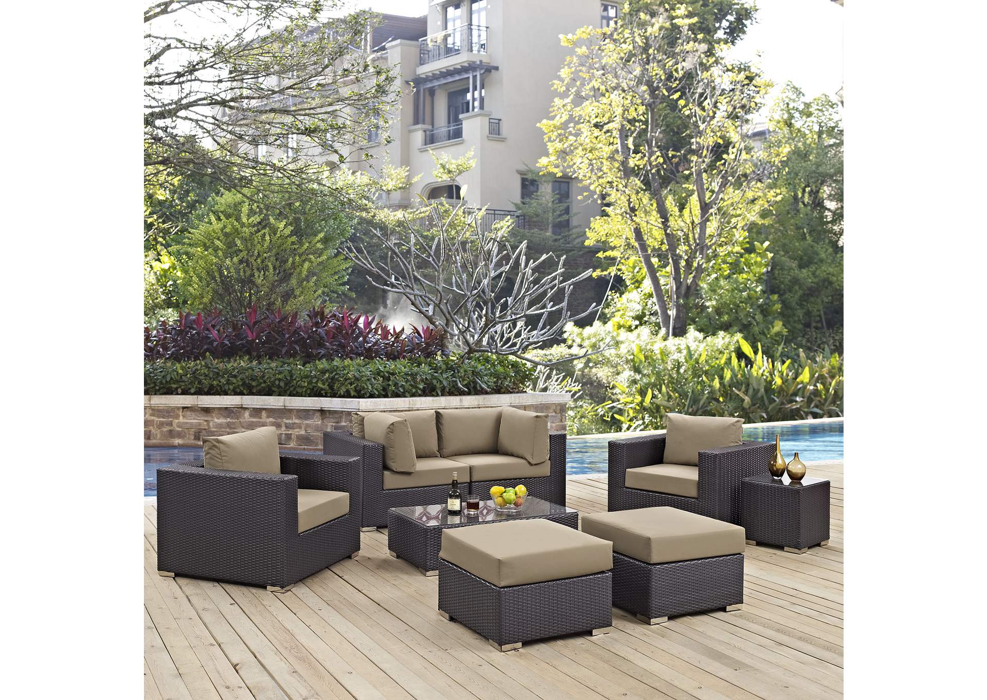 Convene Espresso Mocha 8 Piece Outdoor Patio Sectional Set,Modway