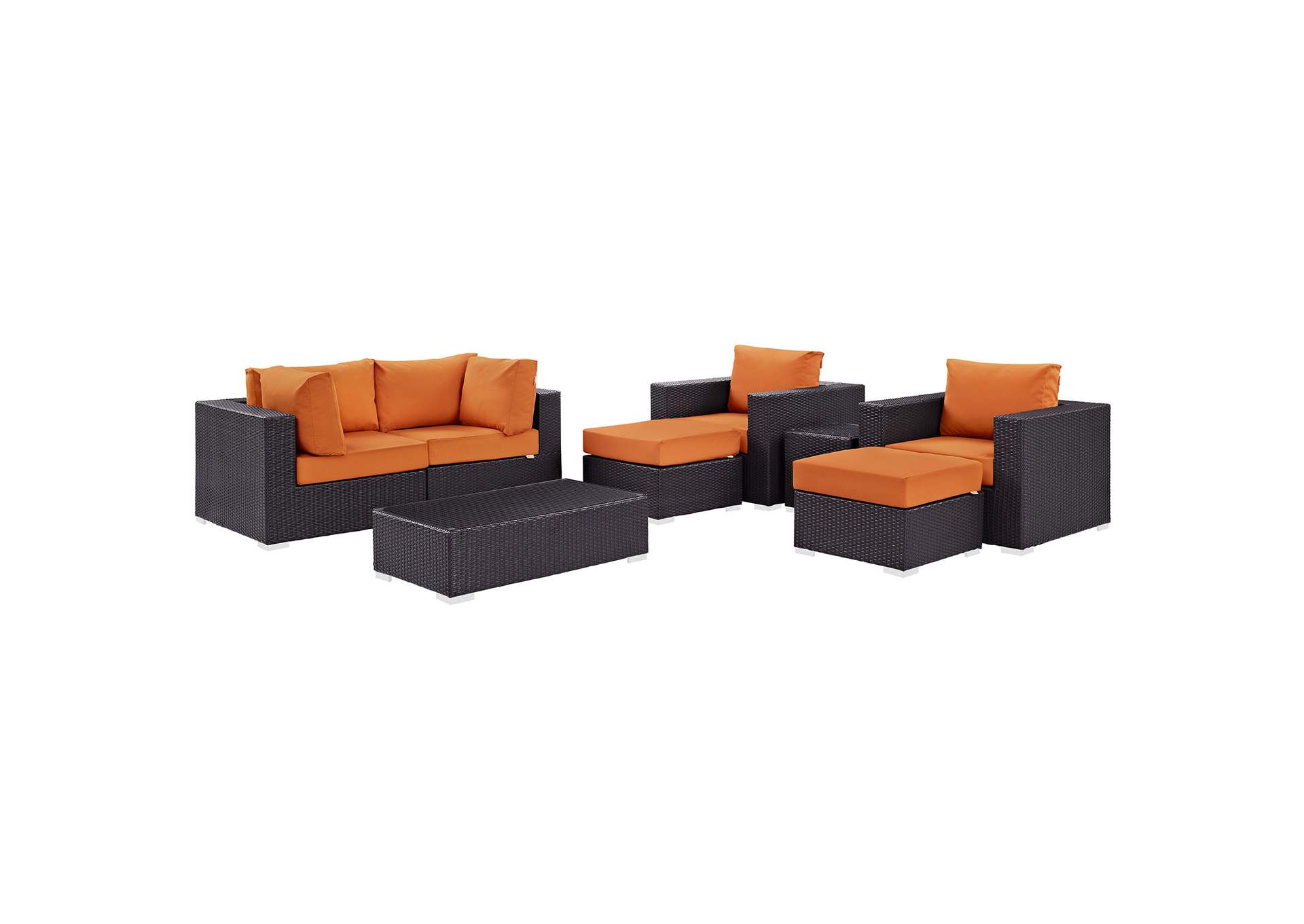 Convene Espresso Orange 8 Piece Outdoor Patio Sectional Set,Modway