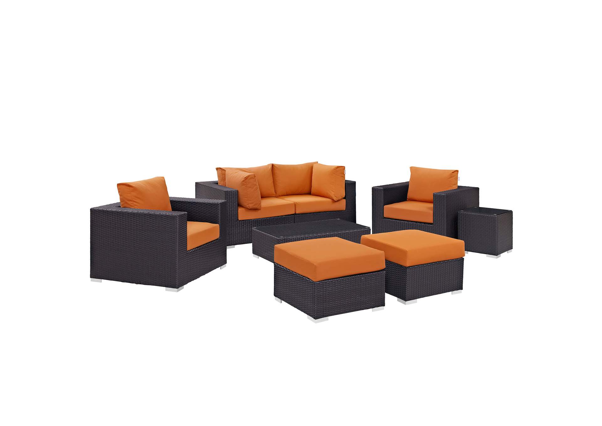 Convene Espresso Orange 8 Piece Outdoor Patio Sectional Set,Modway