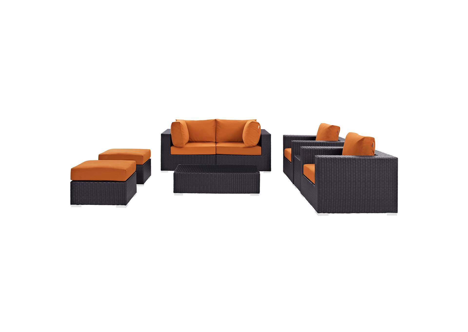 Convene Espresso Orange 8 Piece Outdoor Patio Sectional Set,Modway