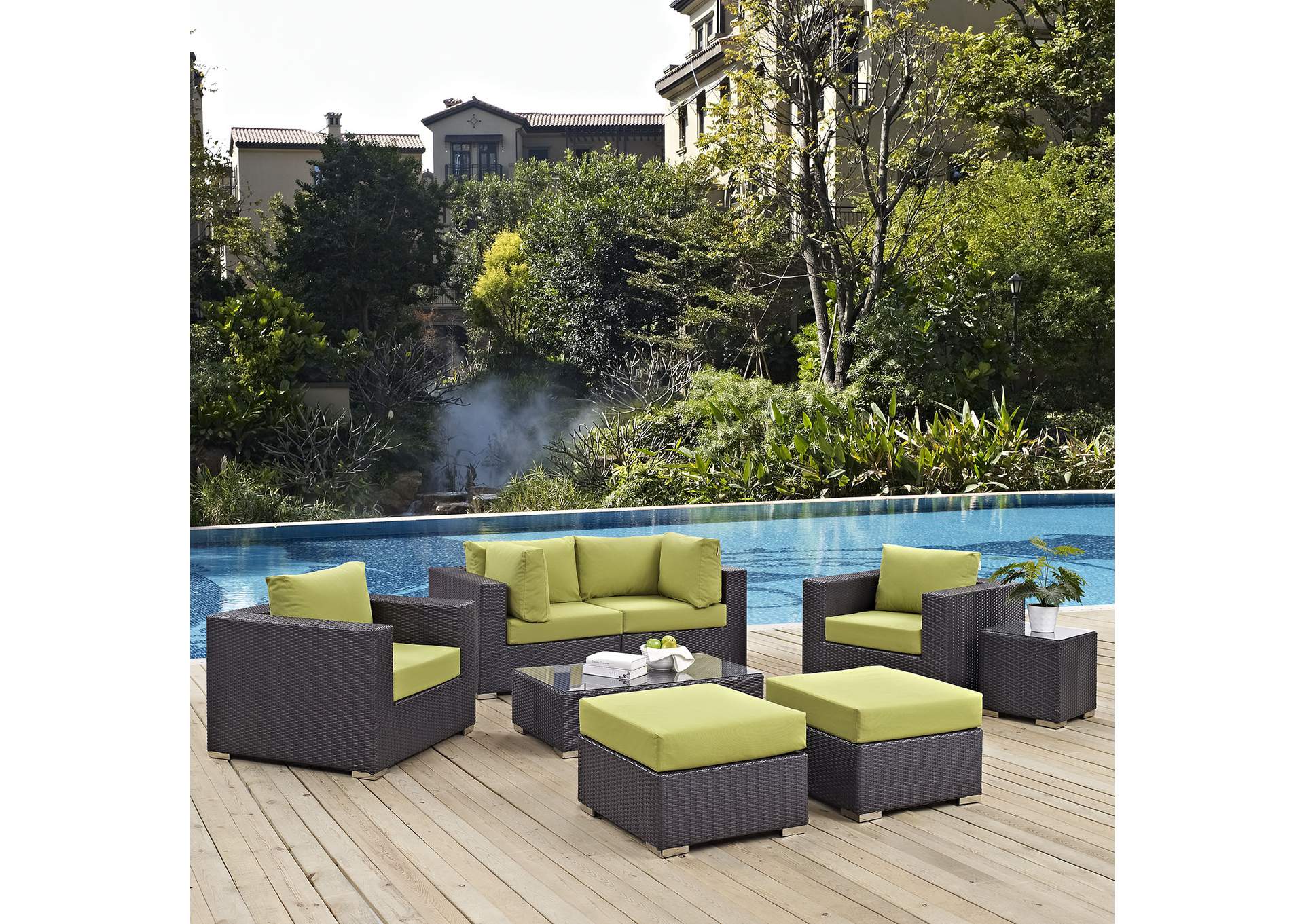 Convene Espresso Peridot 8 Piece Outdoor Patio Sectional Set,Modway