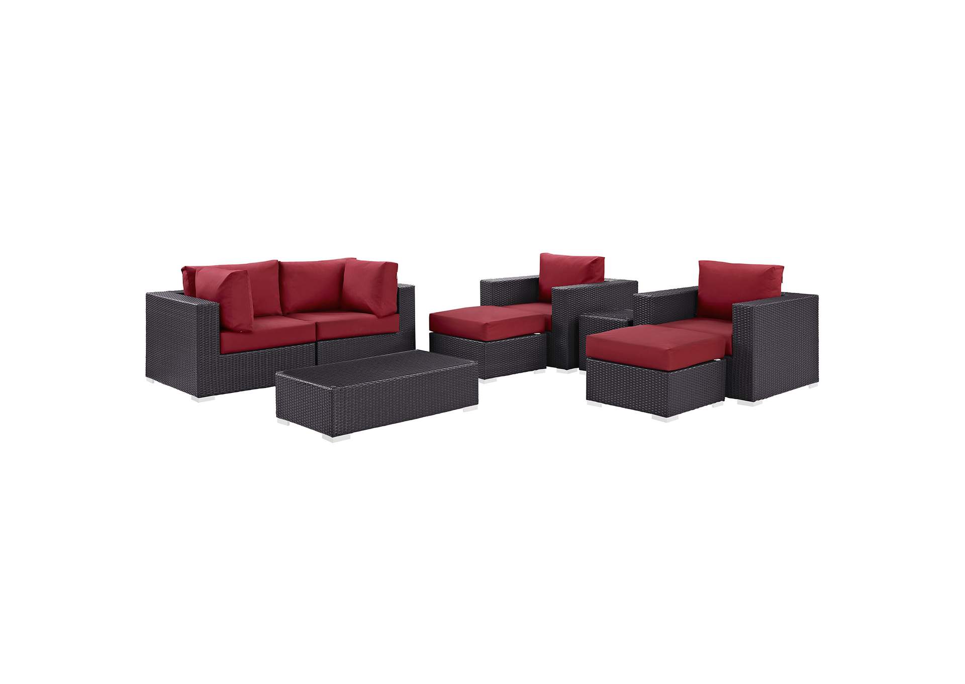 Convene Espresso Red 8 Piece Outdoor Patio Sectional Set,Modway