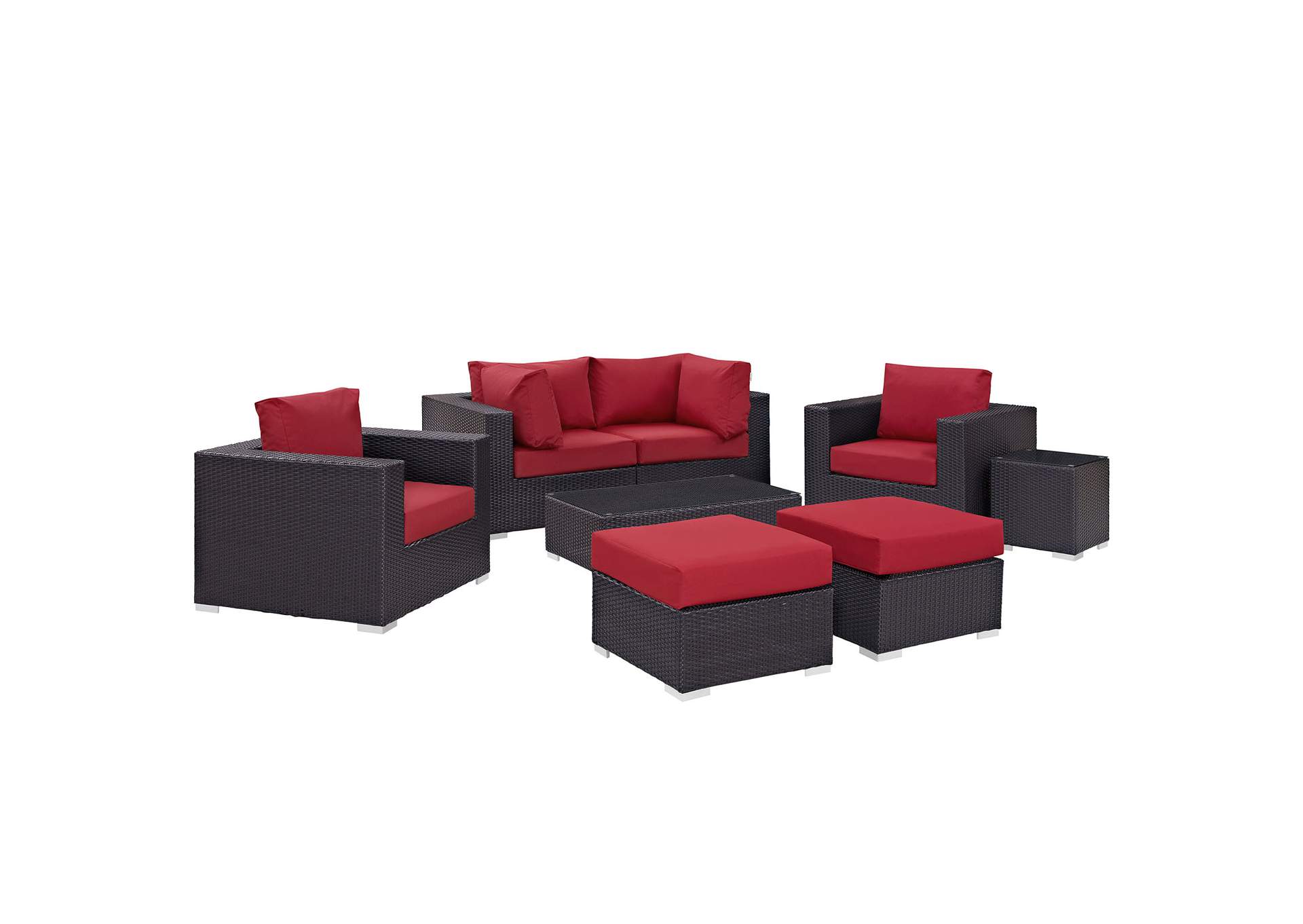 Convene Espresso Red 8 Piece Outdoor Patio Sectional Set,Modway