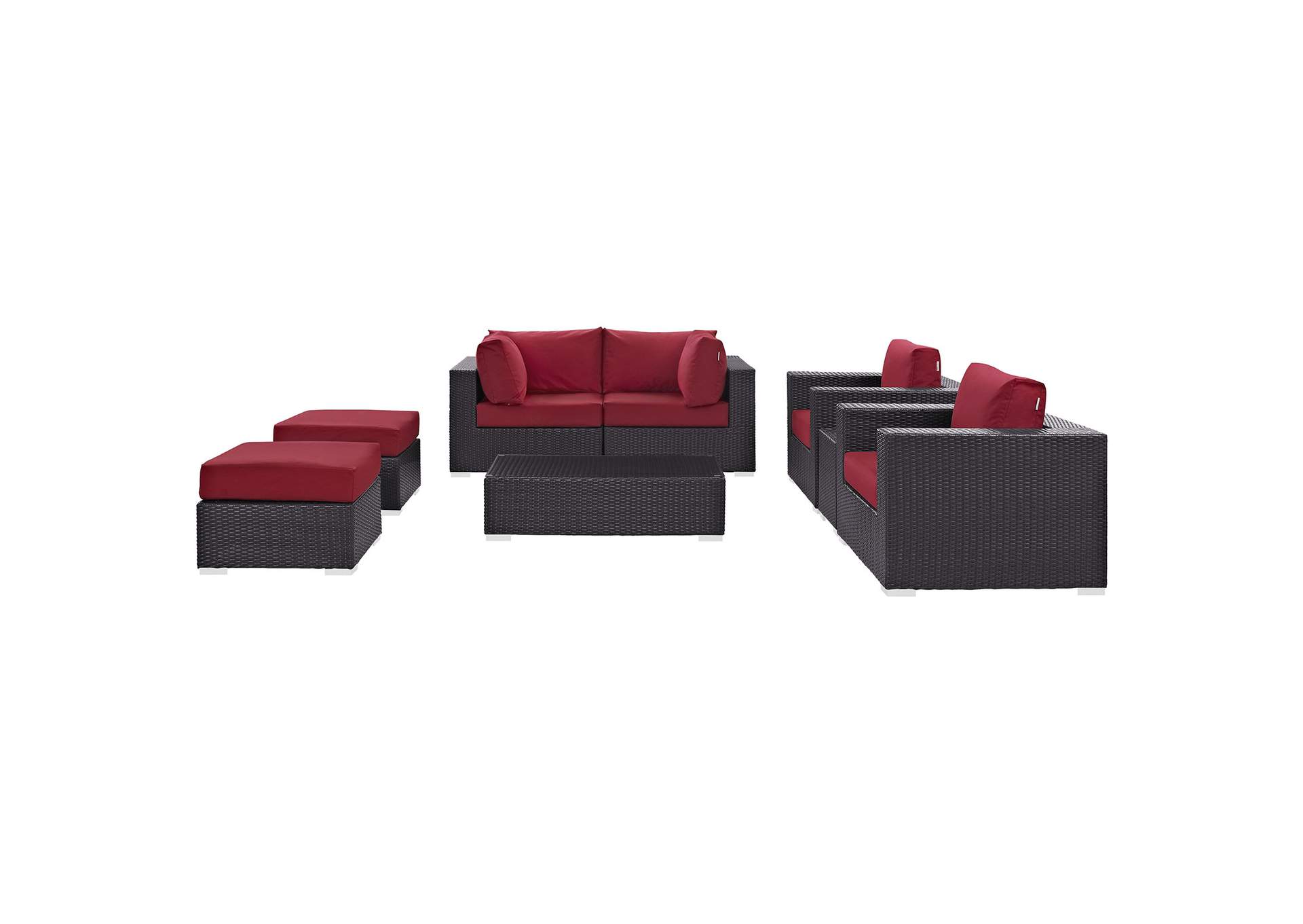 Convene Espresso Red 8 Piece Outdoor Patio Sectional Set,Modway