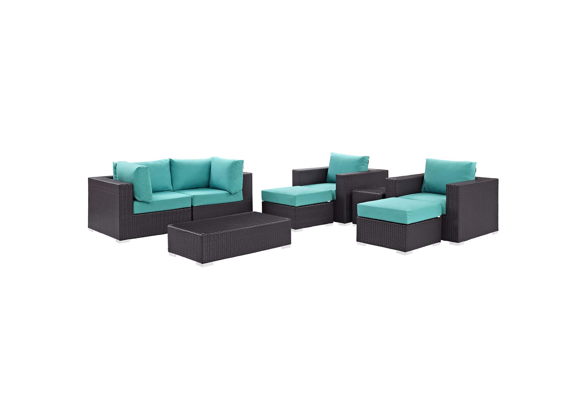 Convene Espresso Turquoise 8 Piece Outdoor Patio Sectional Set,Modway