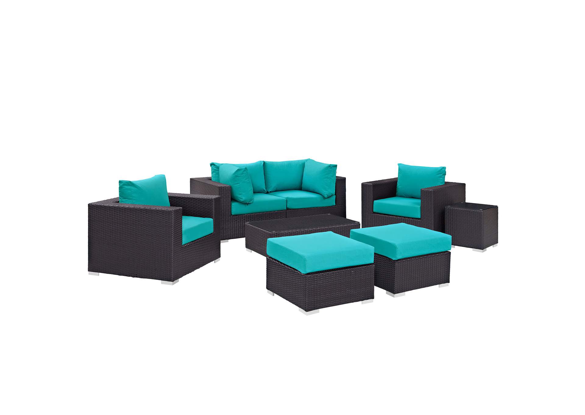 Convene Espresso Turquoise 8 Piece Outdoor Patio Sectional Set,Modway