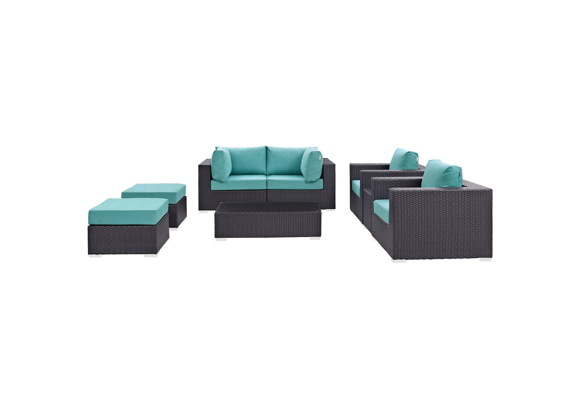 Convene Espresso Turquoise 8 Piece Outdoor Patio Sectional Set,Modway