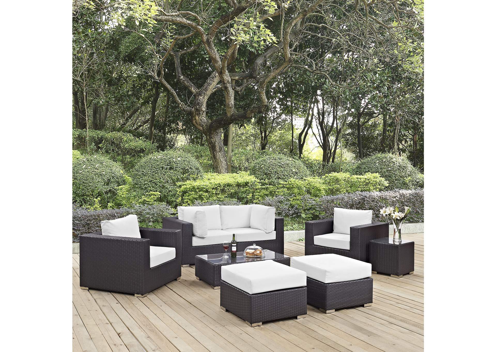 Convene Espresso White 8 Piece Outdoor Patio Sectional Set,Modway