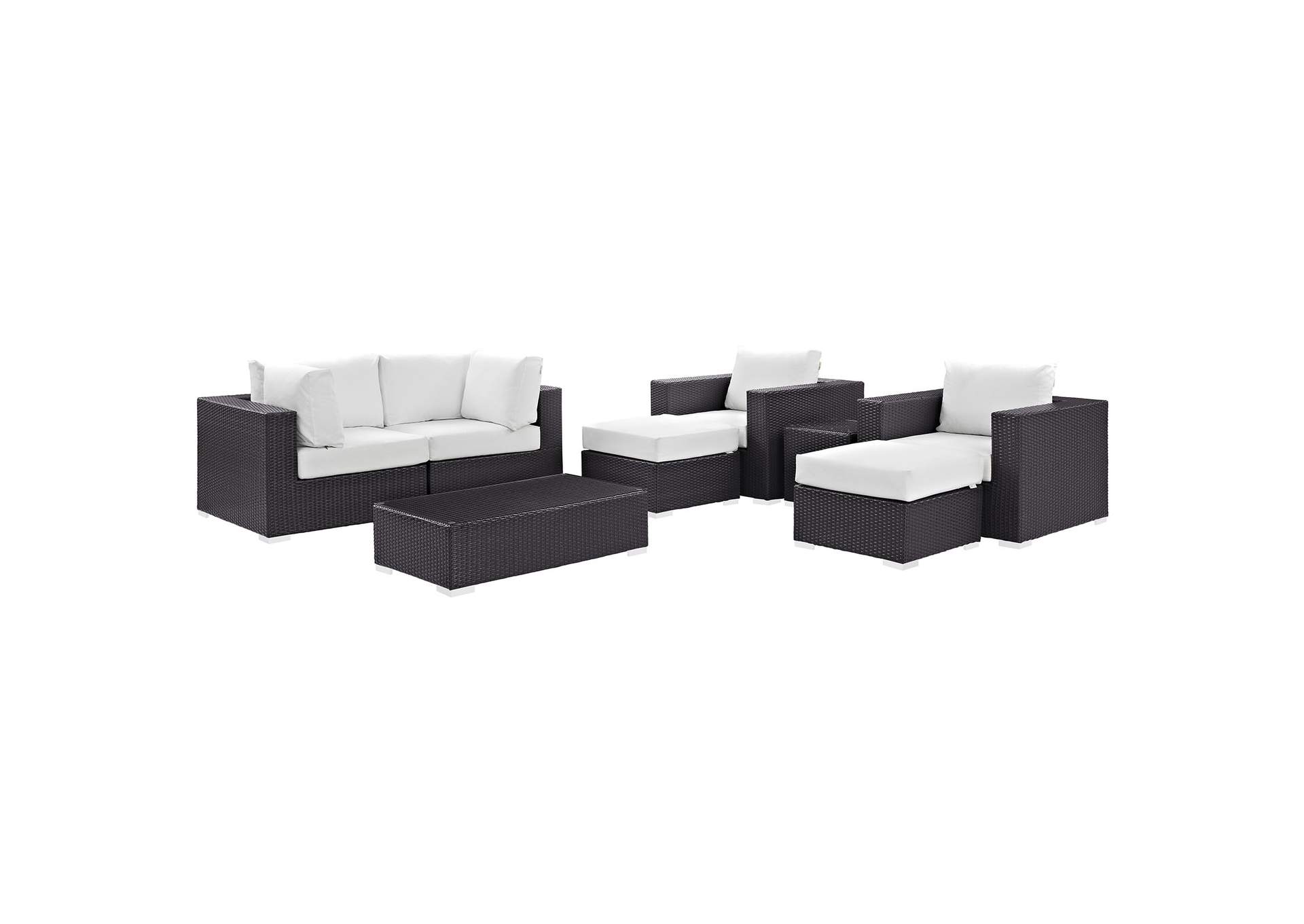 Convene Espresso White 8 Piece Outdoor Patio Sectional Set,Modway