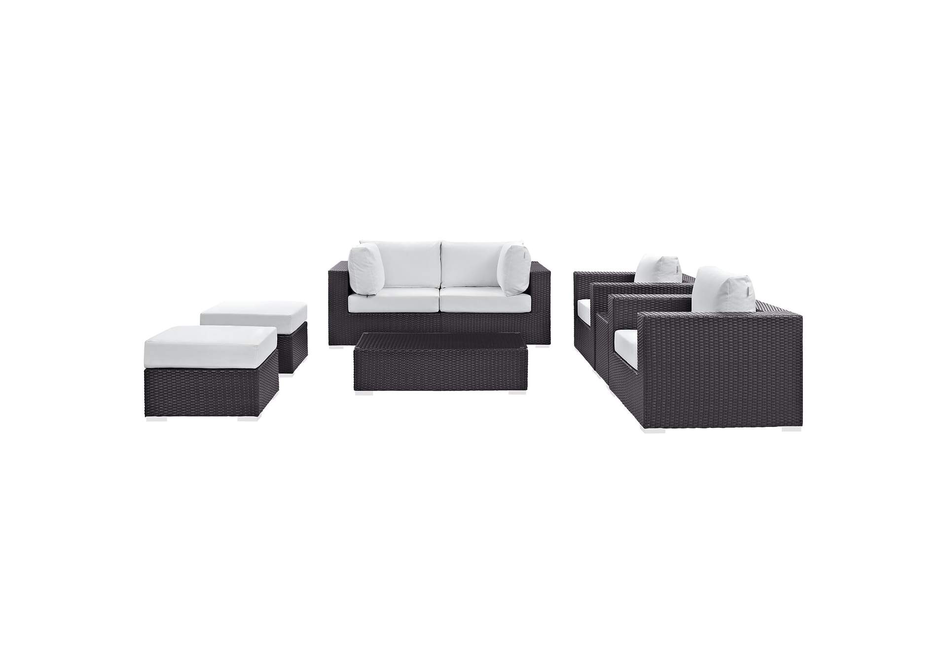 Convene Espresso White 8 Piece Outdoor Patio Sectional Set,Modway