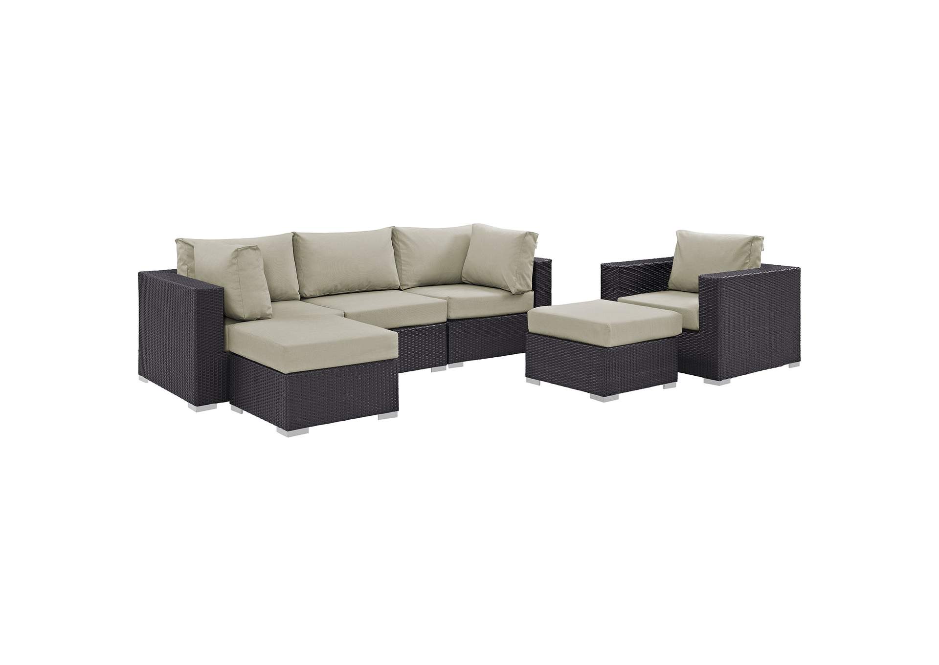 Convene Espresso Beige 6 Piece Outdoor Patio Sectional Set,Modway