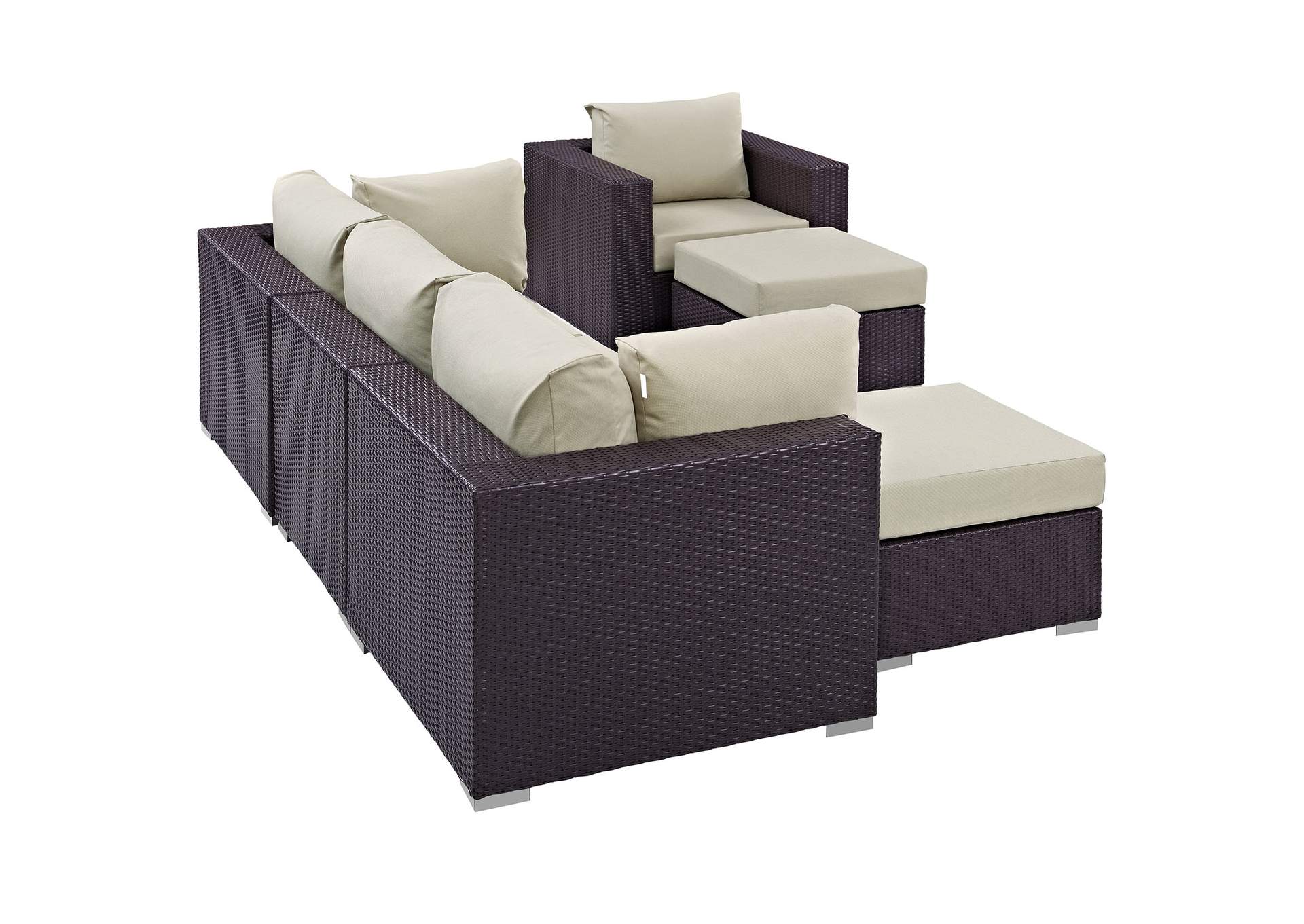 Convene Espresso Beige 6 Piece Outdoor Patio Sectional Set,Modway