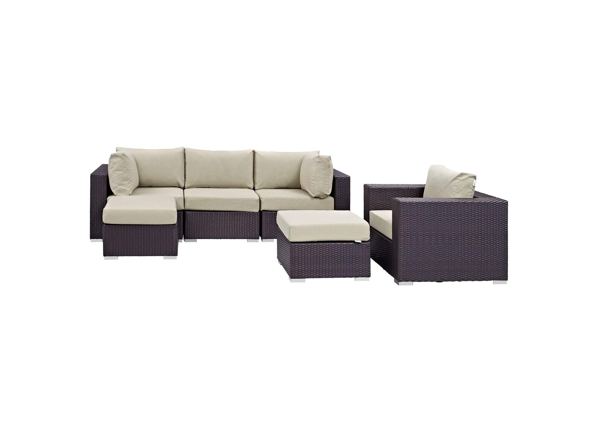 Convene Espresso Beige 6 Piece Outdoor Patio Sectional Set,Modway