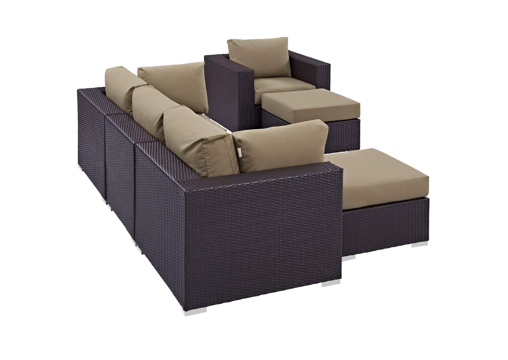Convene Espresso Mocha 6 Piece Outdoor Patio Sectional Set,Modway