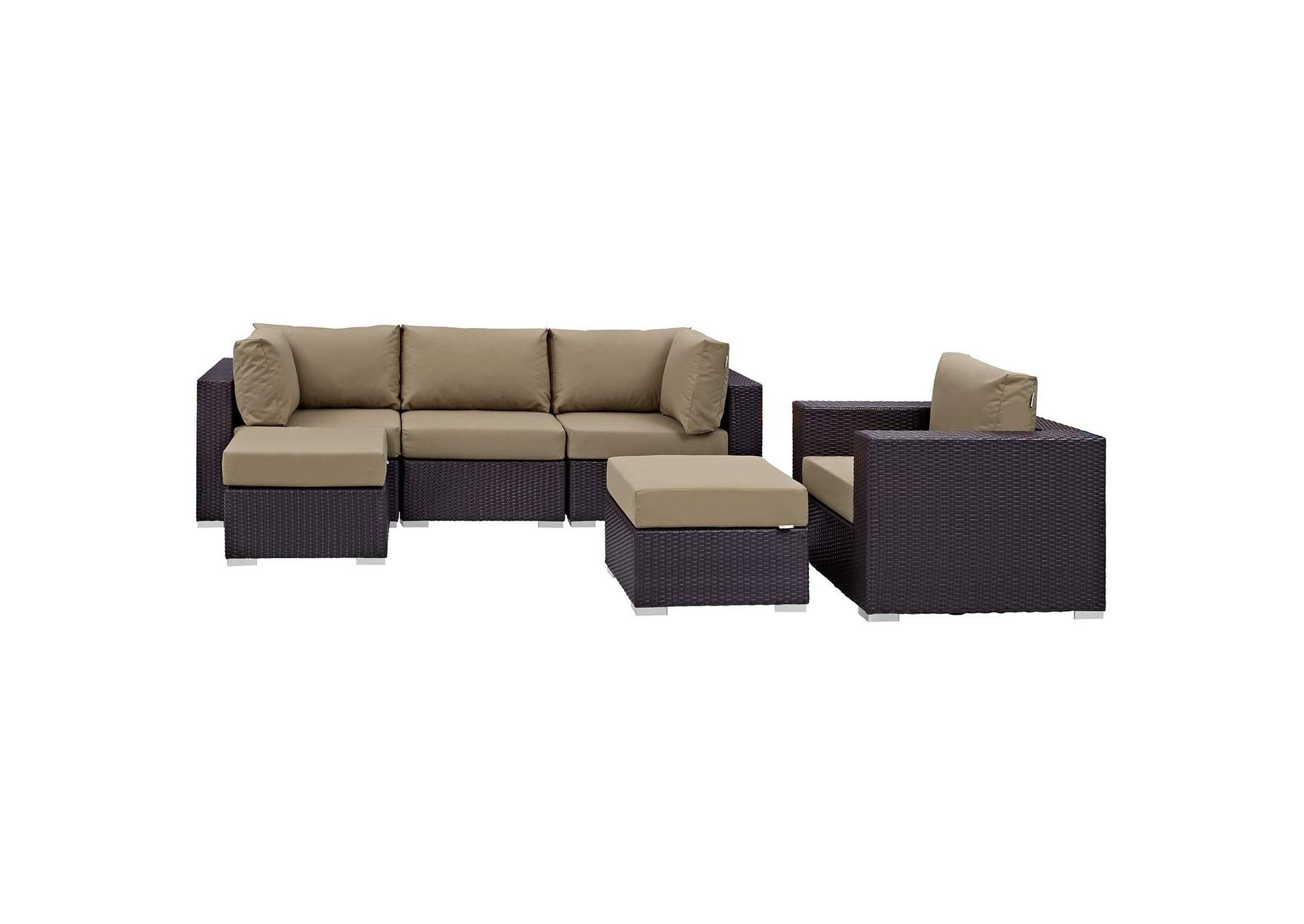 Convene Espresso Mocha 6 Piece Outdoor Patio Sectional Set,Modway