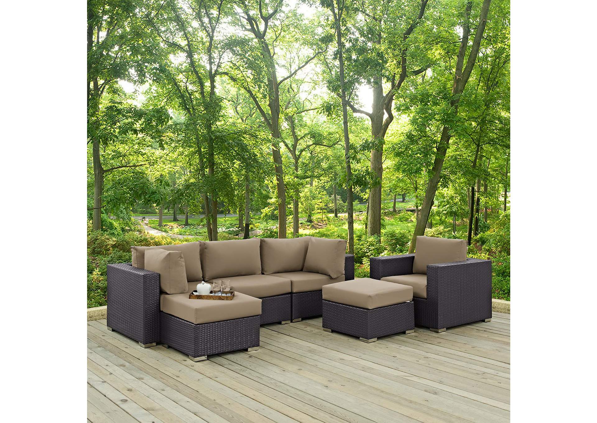 Convene Espresso Mocha 6 Piece Outdoor Patio Sectional Set,Modway