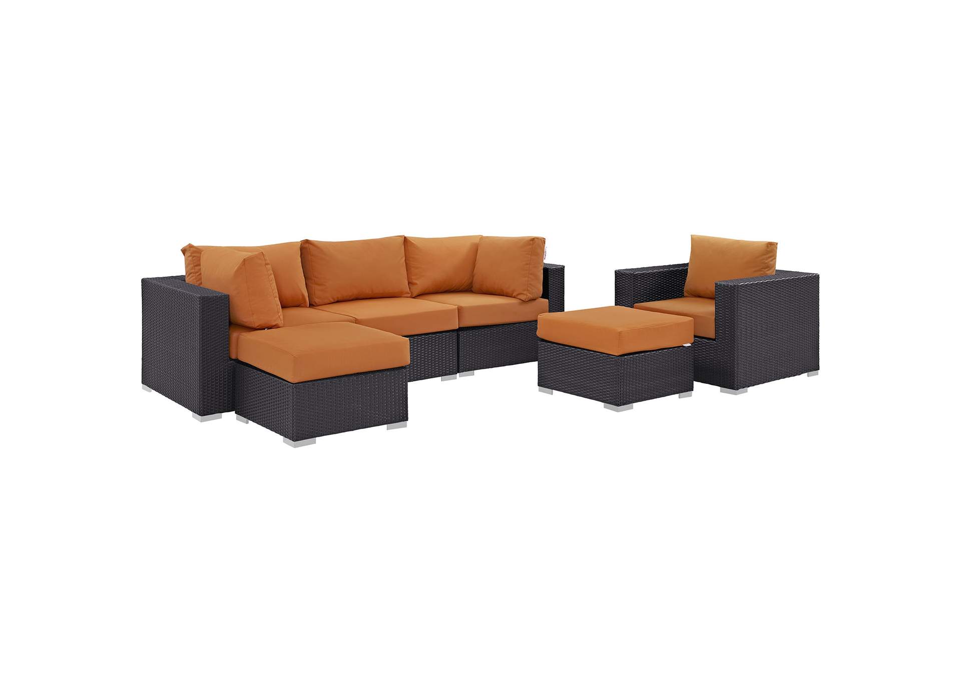 Convene Espresso Orange 6 Piece Outdoor Patio Sectional Set,Modway