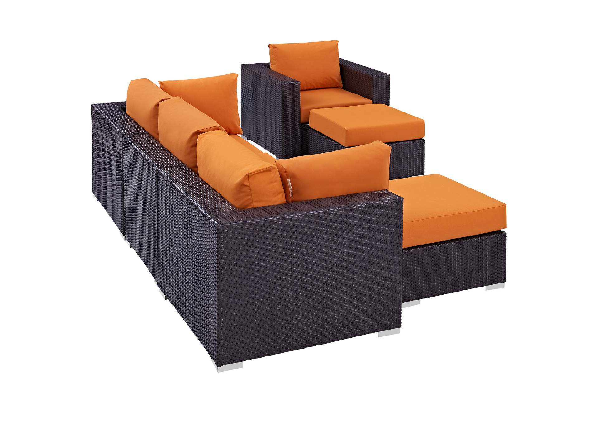 Convene Espresso Orange 6 Piece Outdoor Patio Sectional Set,Modway