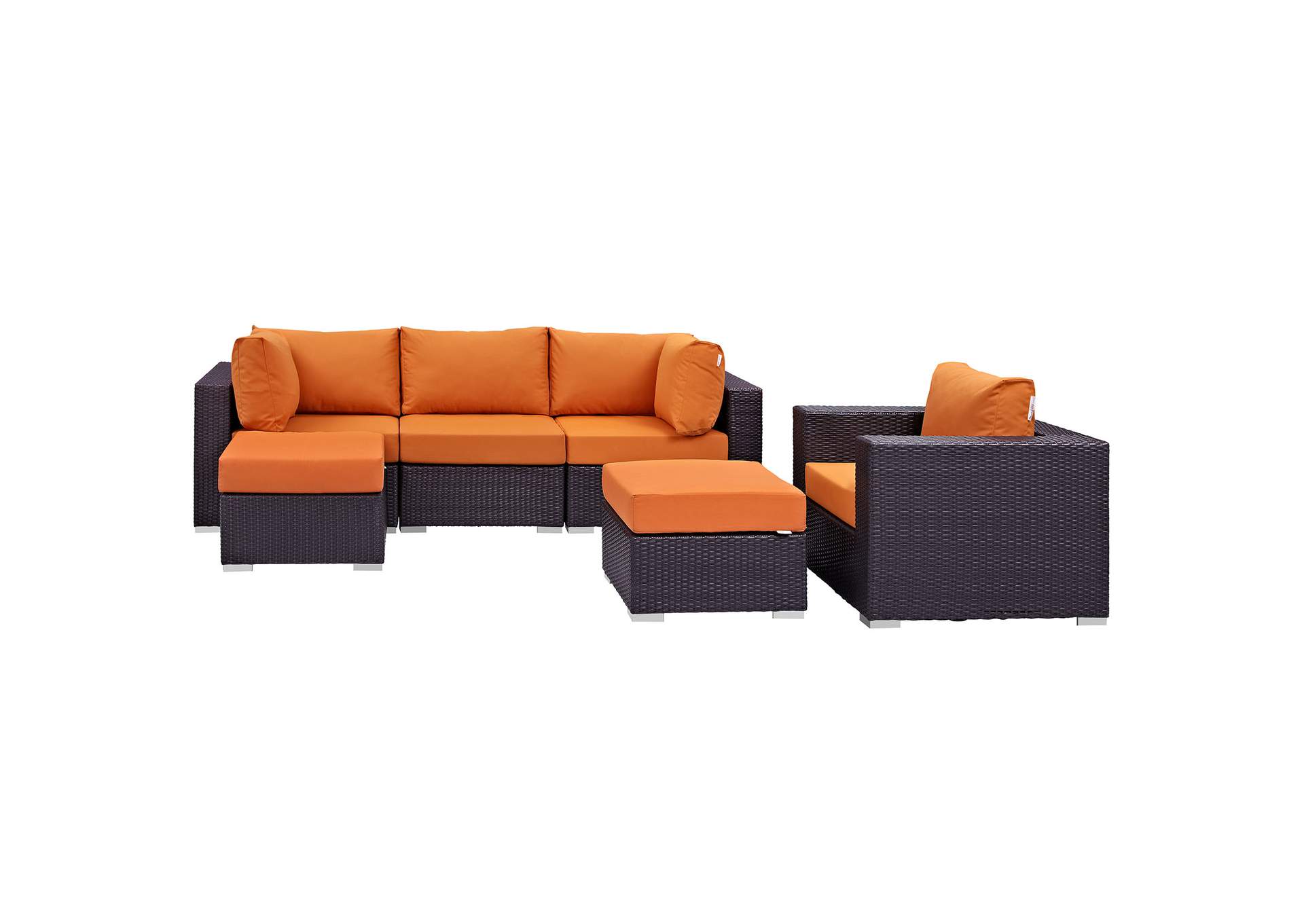 Convene Espresso Orange 6 Piece Outdoor Patio Sectional Set,Modway